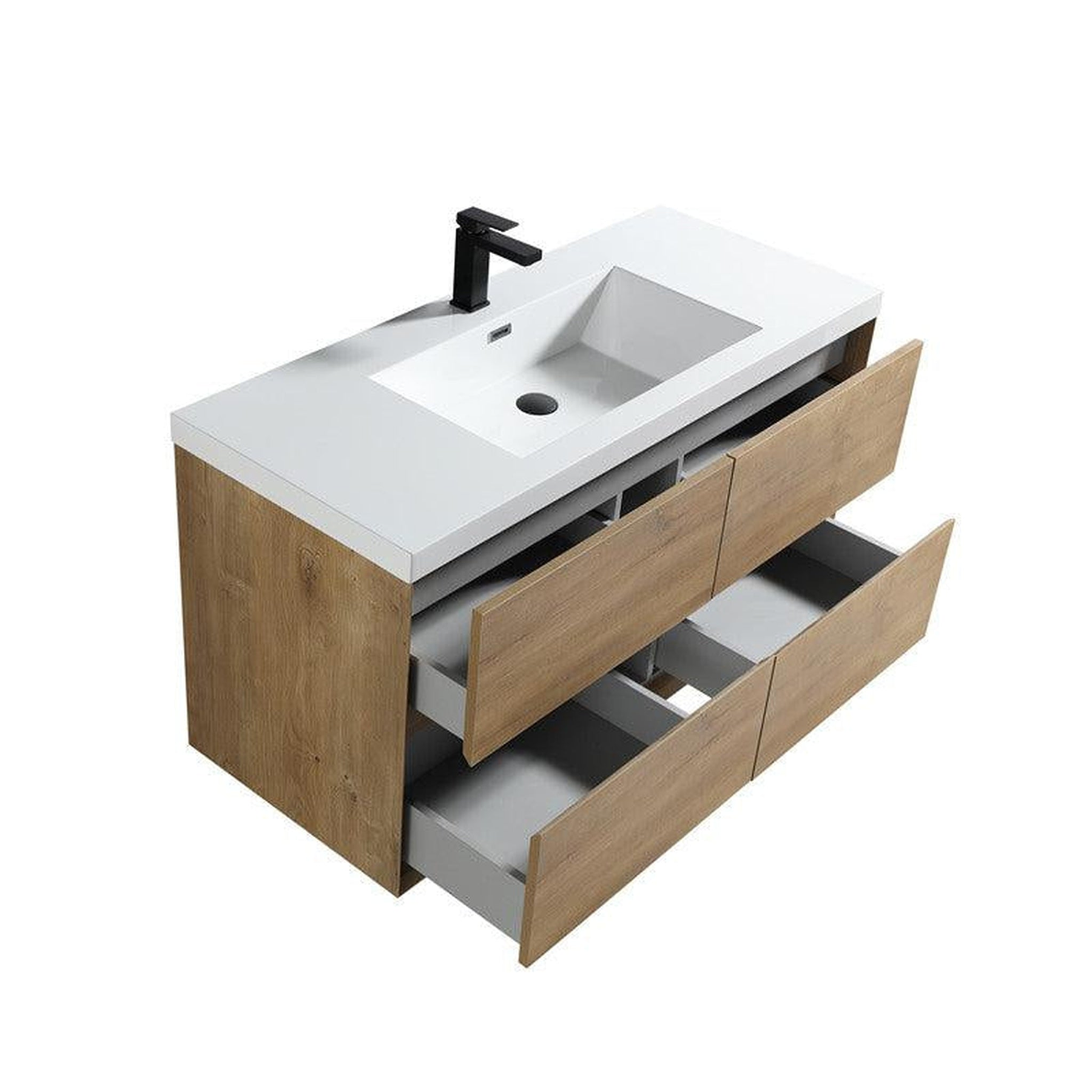 Noble 48" White Oak Wall-Mounted Modern Vanity With Single Reinforced White Acrylic Sink