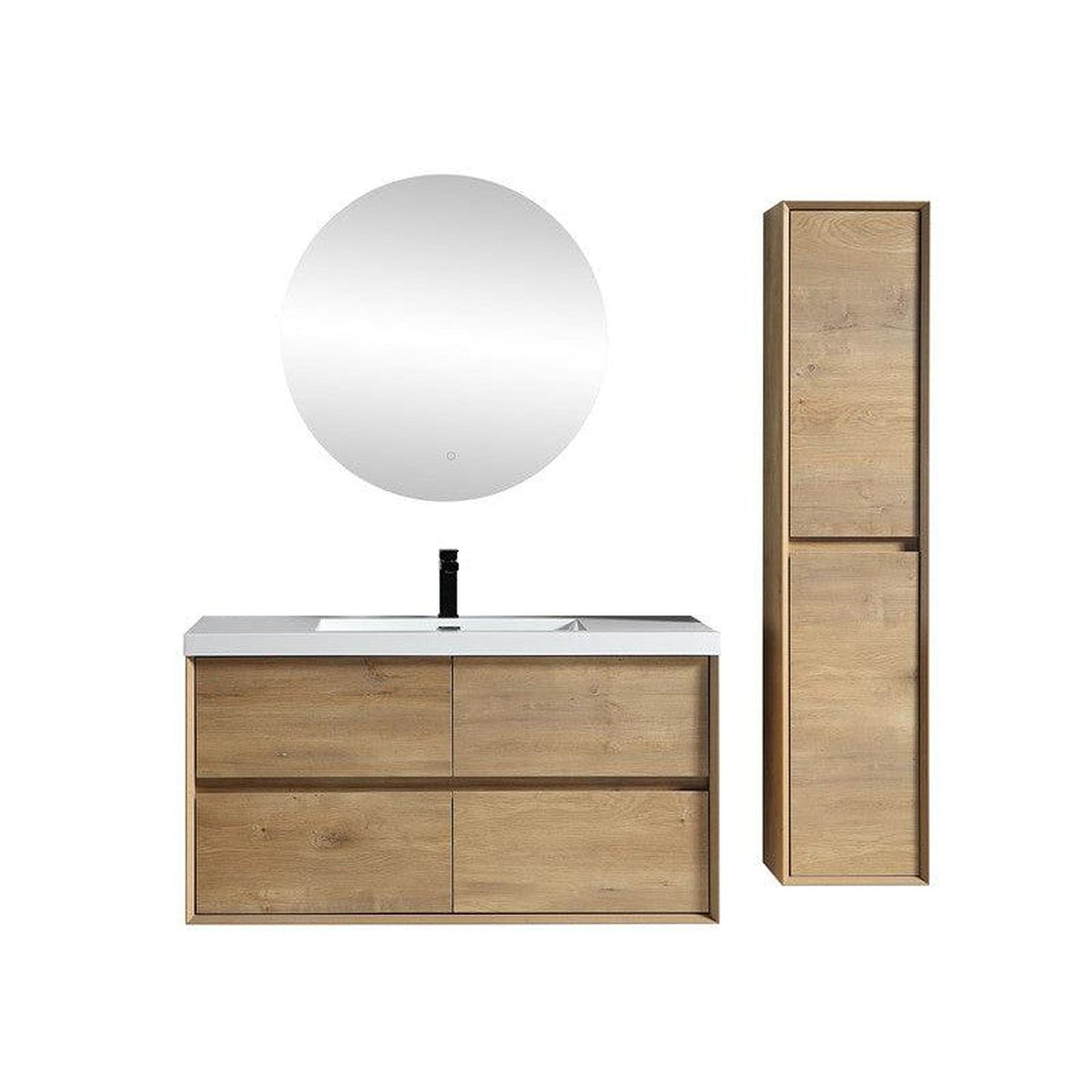 Noble 48" White Oak Wall-Mounted Modern Vanity With Single Reinforced White Acrylic Sink