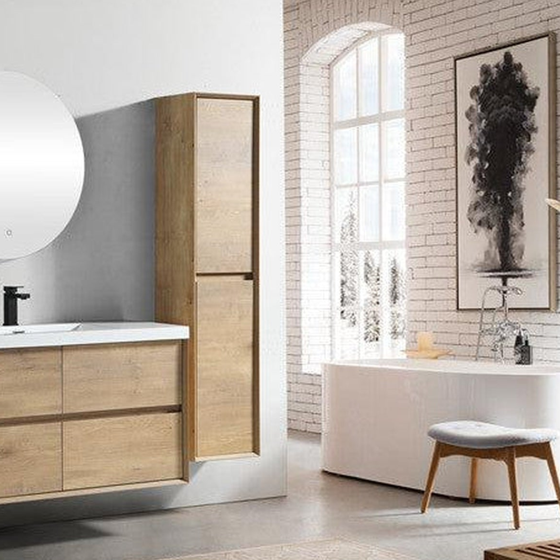 Noble 48" White Oak Wall-Mounted Modern Vanity With Single Reinforced White Acrylic Sink