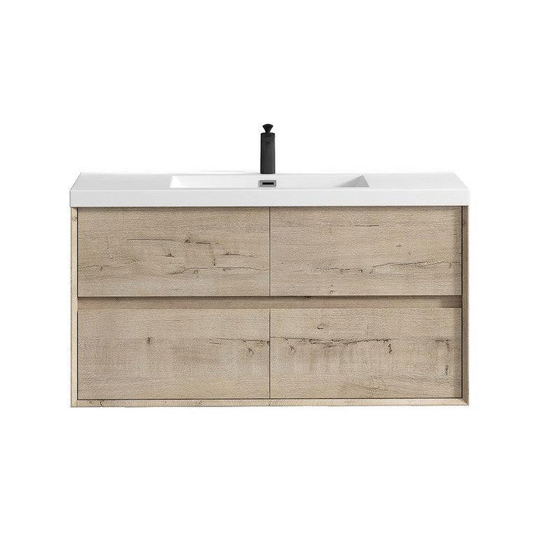 Noble 48" Light Oak Wall-Mounted Modern Vanity With Single Reinforced White Acrylic Sink
