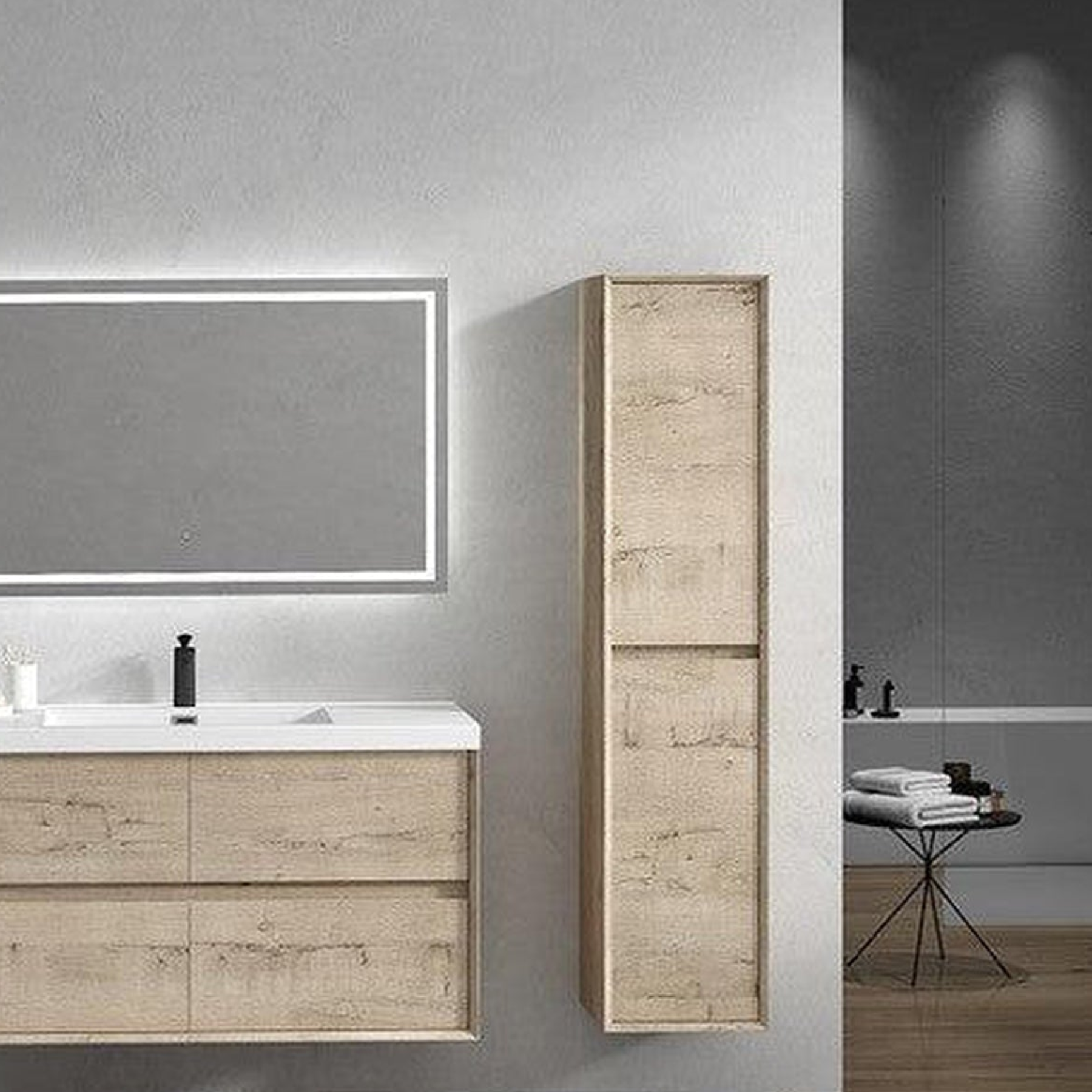 Noble 48" Light Oak Wall-Mounted Modern Vanity With Single Reinforced White Acrylic Sink