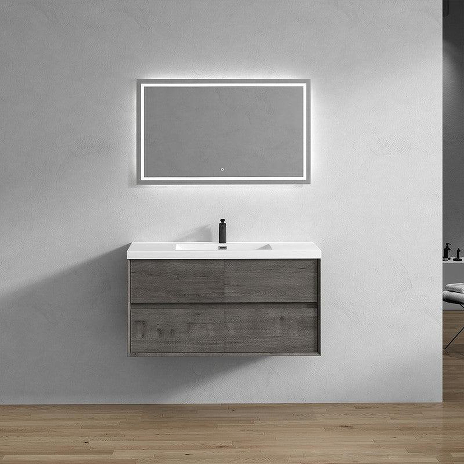 Noble 48" Smoke Oak Wall-Mounted Modern Vanity With Single Reinforced White Acrylic Sink