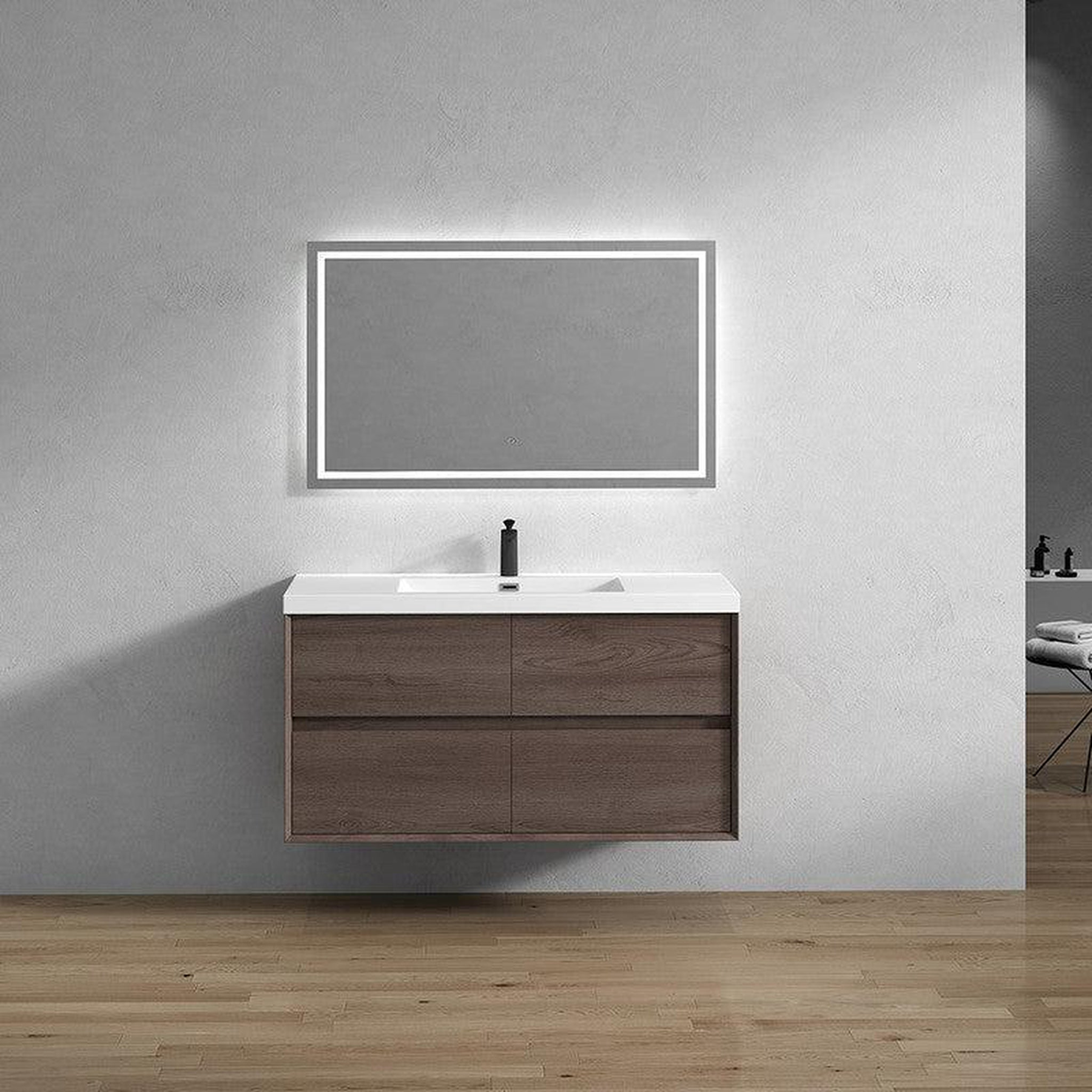 Noble 48" Red Oak Wall-Mounted Modern Vanity With Single Reinforced White Acrylic Sink