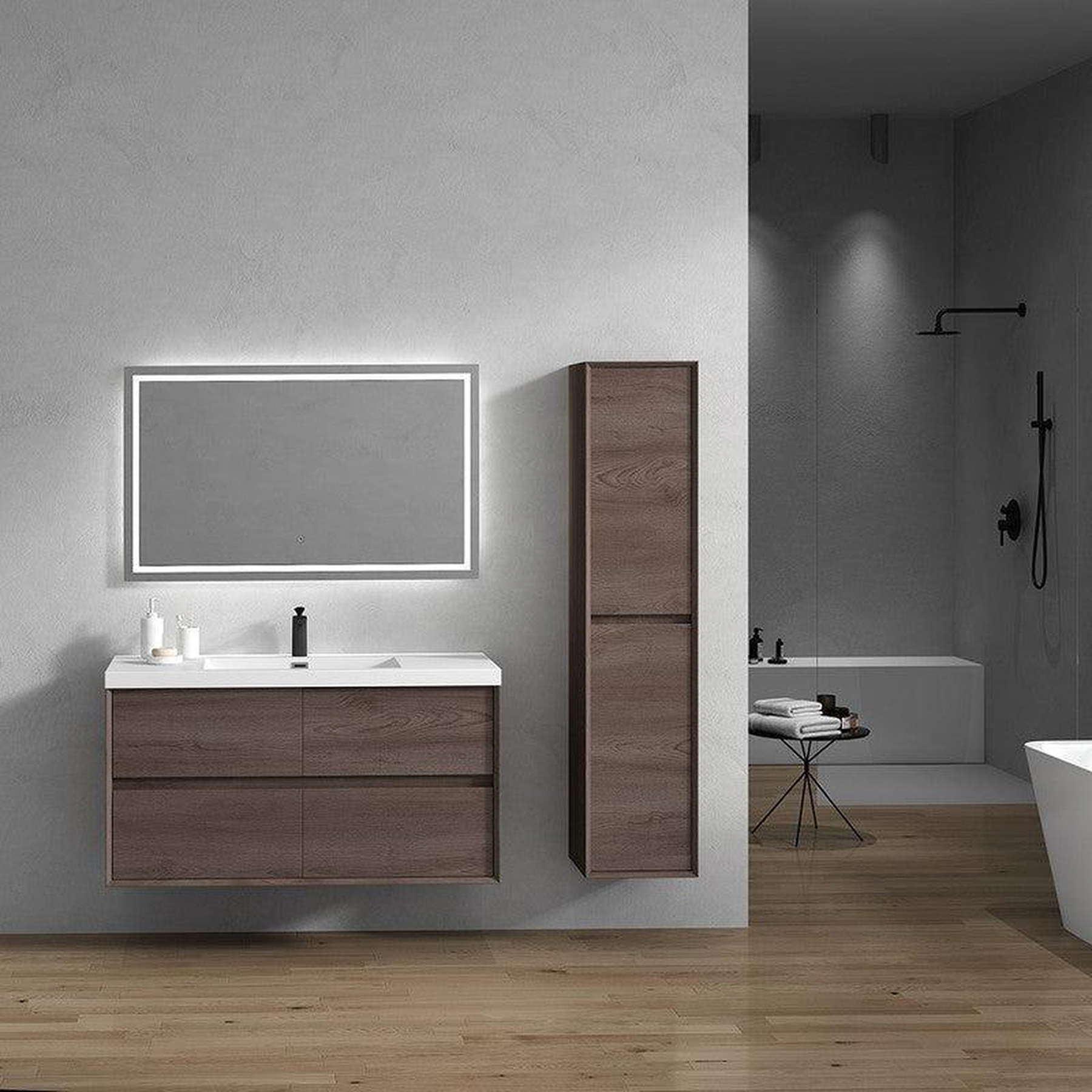Noble 48" Red Oak Wall-Mounted Modern Vanity With Single Reinforced White Acrylic Sink
