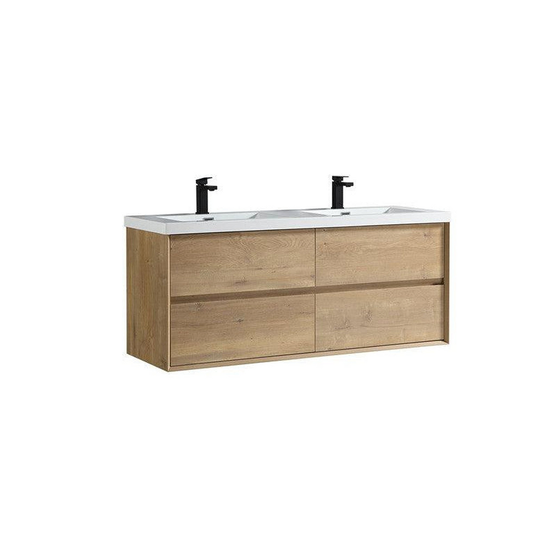 Noble 60" White Oak Wall-Mounted Modern Vanity With Double Reinforced White Acrylic Sinks