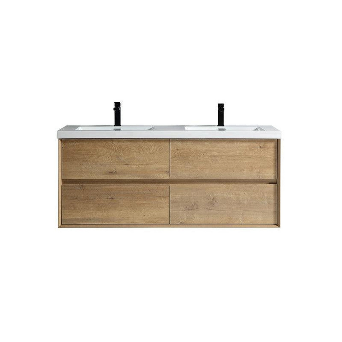 Noble 60" White Oak Wall-Mounted Modern Vanity With Double Reinforced White Acrylic Sinks