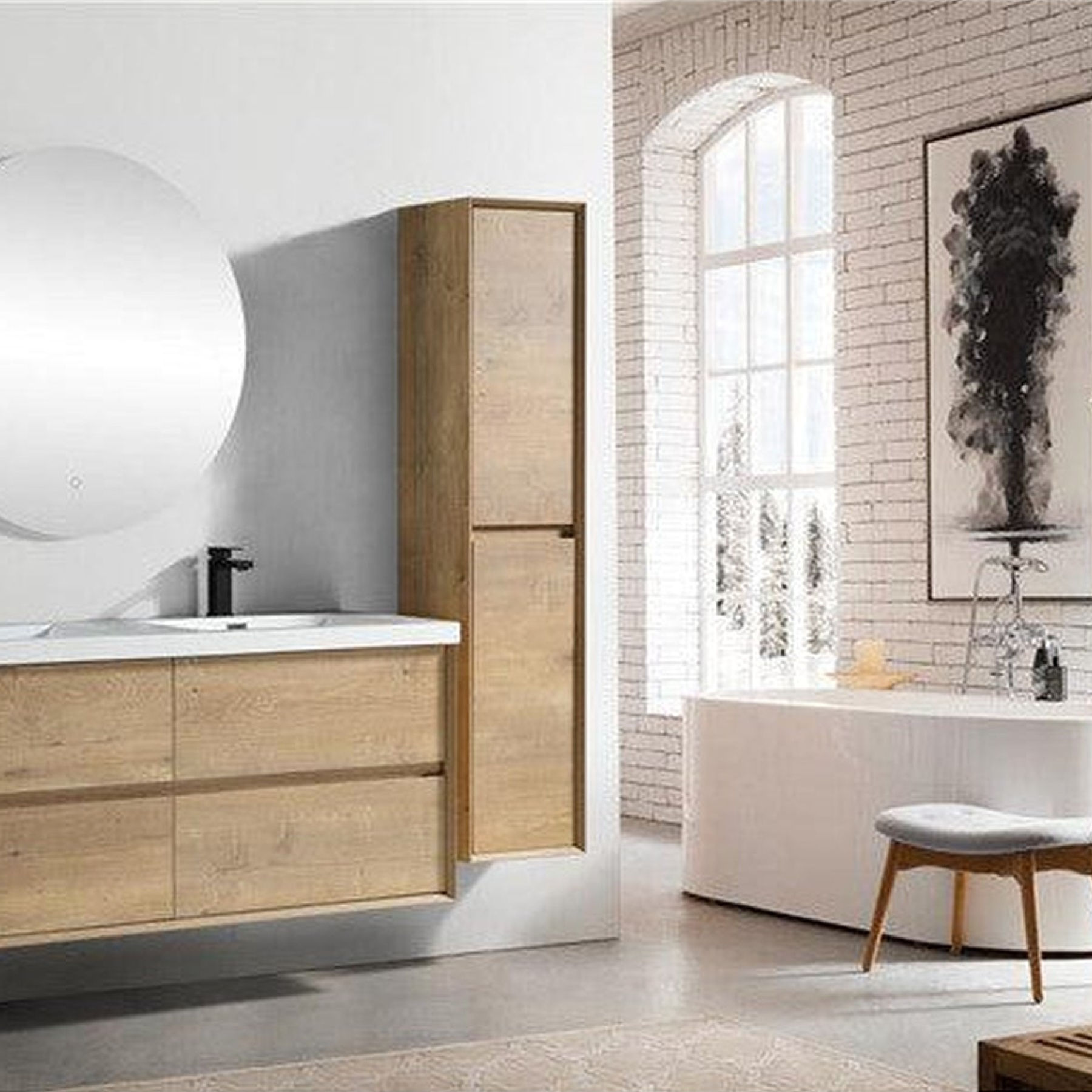 Noble 60" White Oak Wall-Mounted Modern Vanity With Double Reinforced White Acrylic Sinks