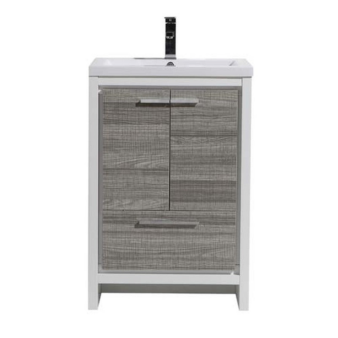 Amara 24" High Gloss Ash Gray Freestanding Vanity With Single Reinforced White Acrylic Sink