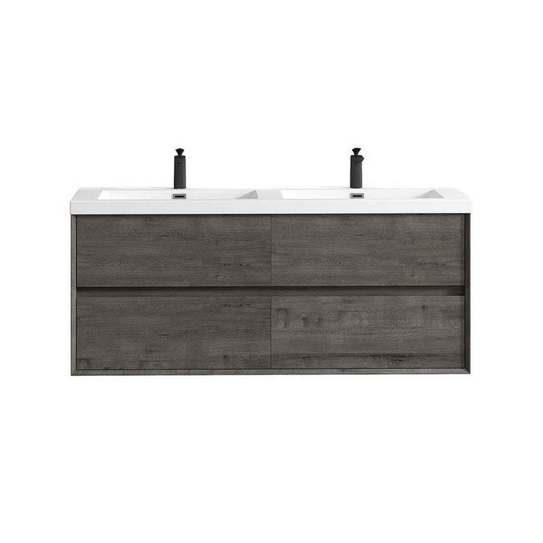 Noble 60" Smoke Oak Wall-Mounted Modern Vanity With Double Reinforced White Acrylic Sinks