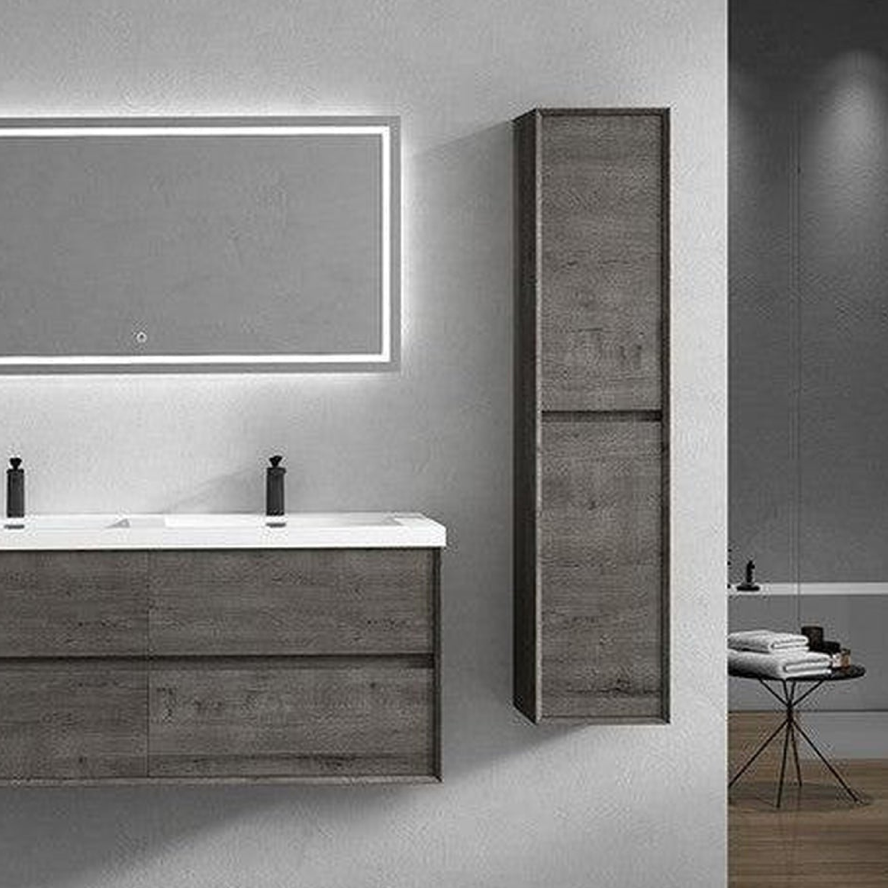 Noble 60" Smoke Oak Wall-Mounted Modern Vanity With Double Reinforced White Acrylic Sinks