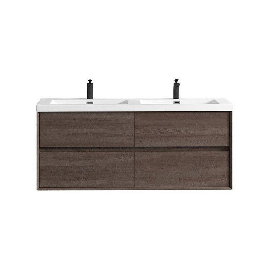 Noble 60" Red Oak Wall-Mounted Modern Vanity With Double Reinforced White Acrylic Sinks