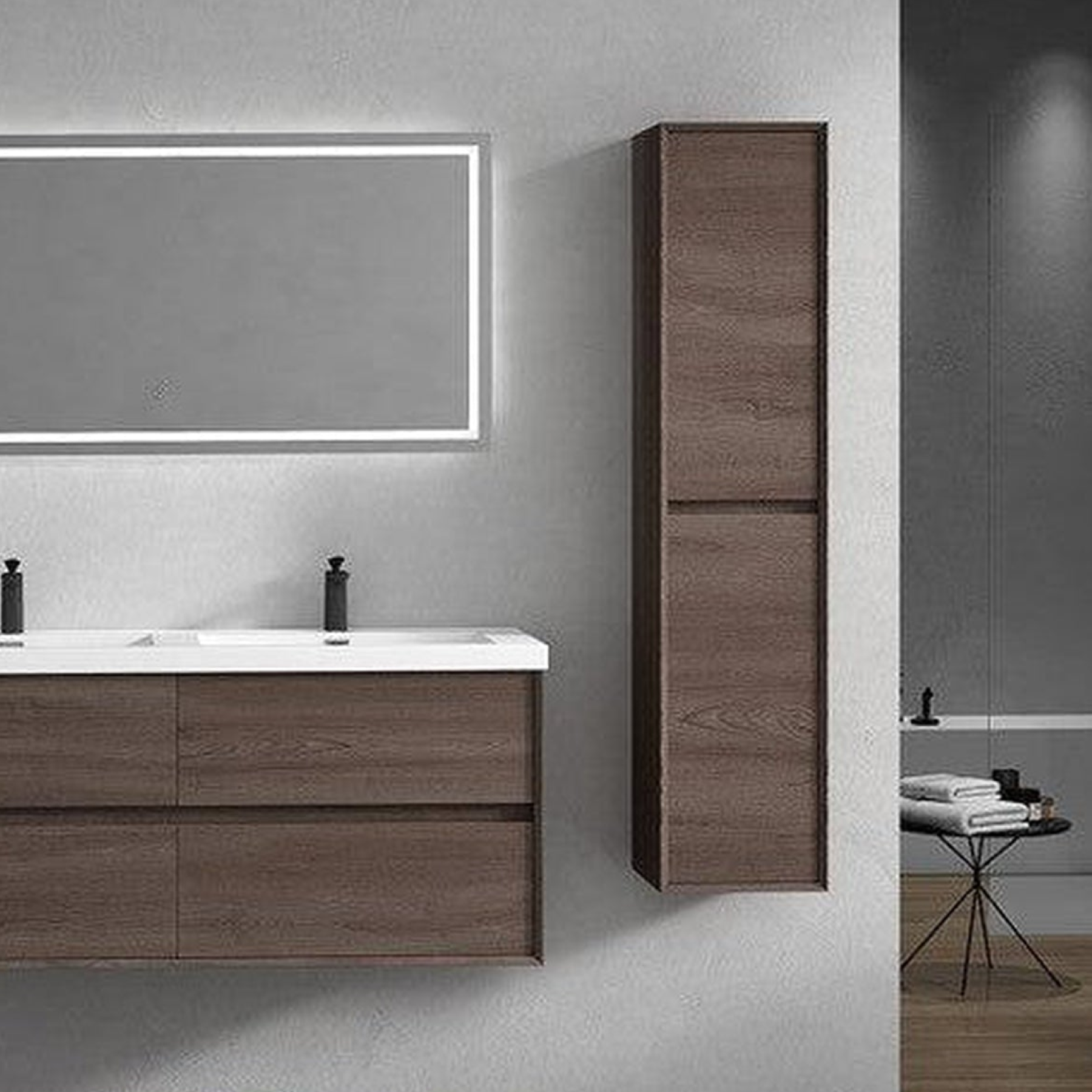 Noble 60" Red Oak Wall-Mounted Modern Vanity With Double Reinforced White Acrylic Sinks