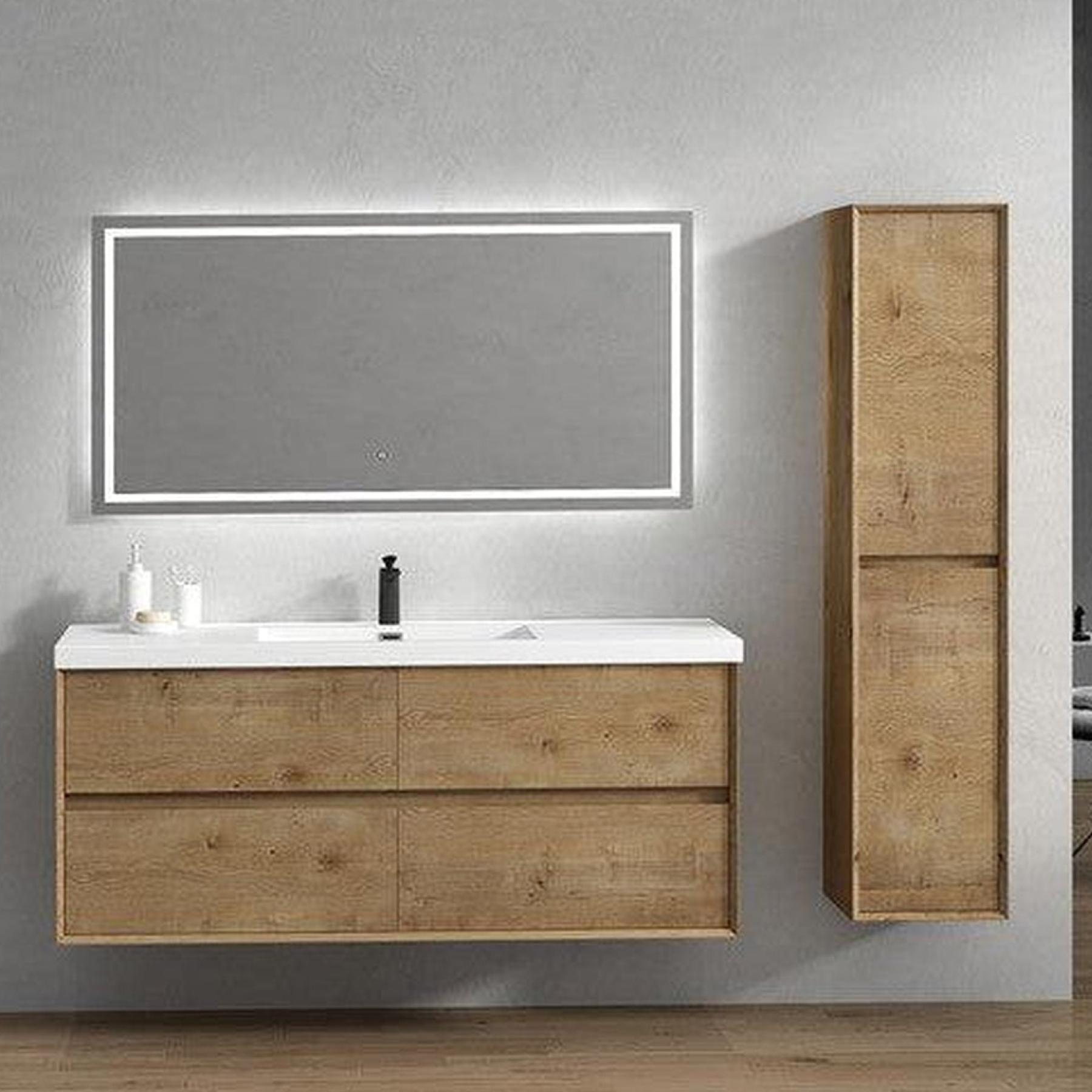 Noble 60" White Oak Wall-Mounted Modern Vanity With Single Reinforced White Acrylic Sink