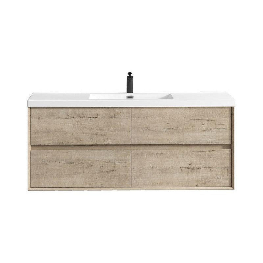 Noble 60" Light Oak Wall-Mounted Modern Vanity With Single Reinforced White Acrylic Sink
