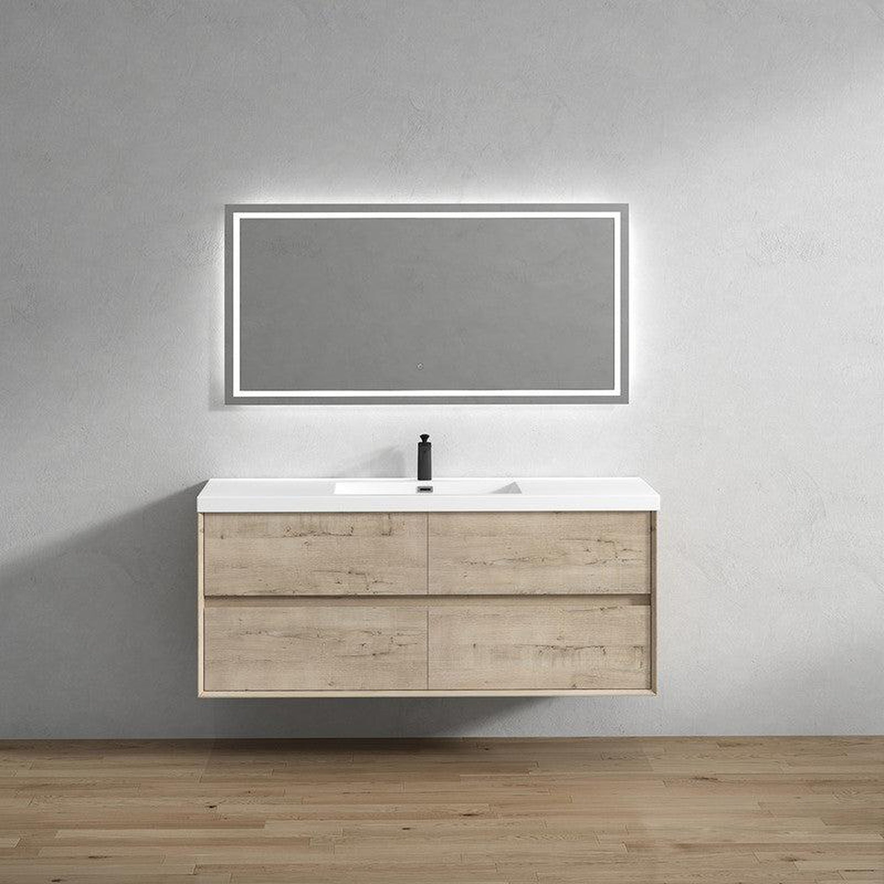 Noble 60" Light Oak Wall-Mounted Modern Vanity With Single Reinforced White Acrylic Sink