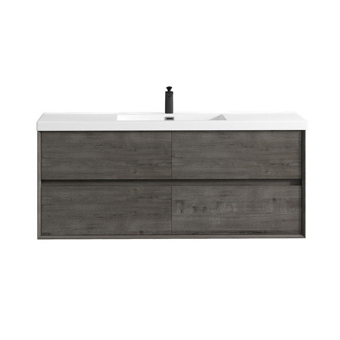 Noble 60" Smoke Oak Wall-Mounted Modern Vanity With Single Reinforced White Acrylic Sink