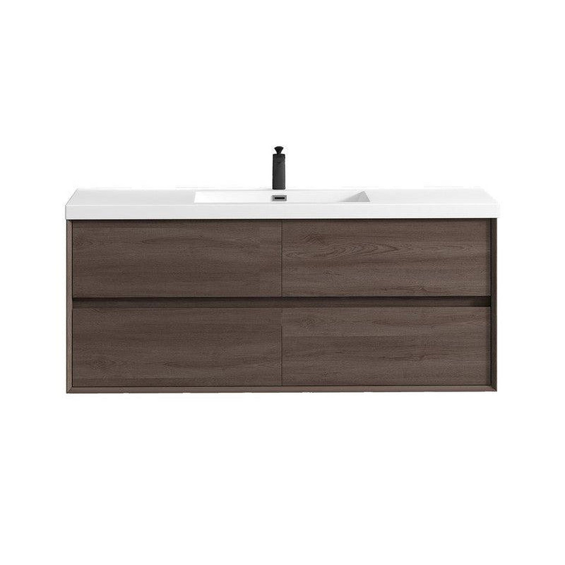 Noble 60" Red Oak Wall-Mounted Modern Vanity With Single Reinforced White Acrylic Sink