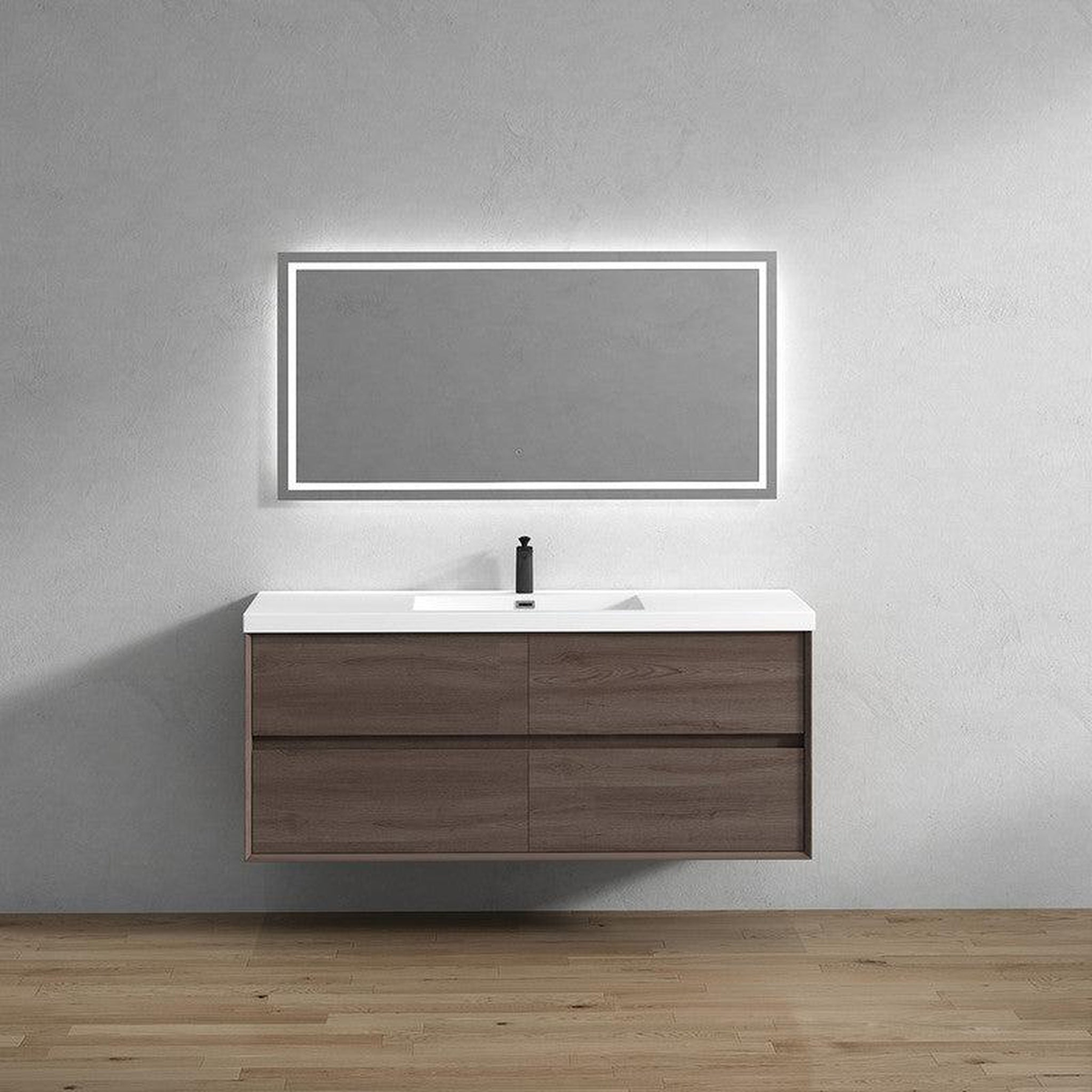 Noble 60" Red Oak Wall-Mounted Modern Vanity With Single Reinforced White Acrylic Sink