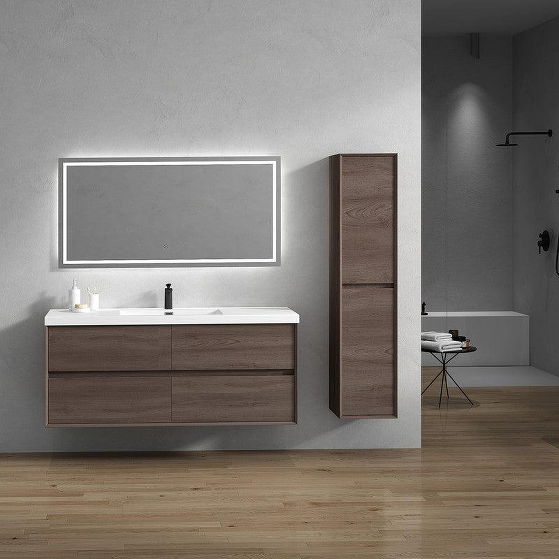 Noble 60" Red Oak Wall-Mounted Modern Vanity With Single Reinforced White Acrylic Sink