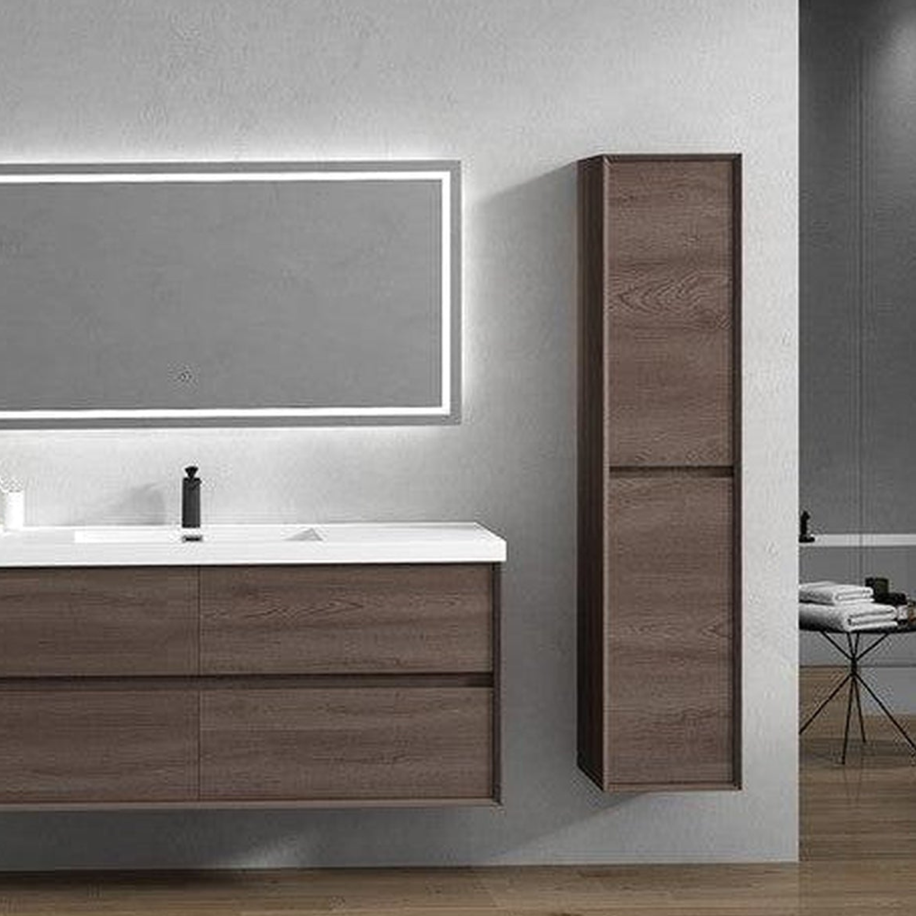 Noble 60" Red Oak Wall-Mounted Modern Vanity With Single Reinforced White Acrylic Sink