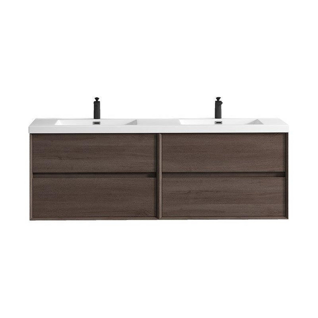 Noble 72" Red Oak Wall-Mounted Modern Vanity With Double Reinforced White Acrylic Sinks