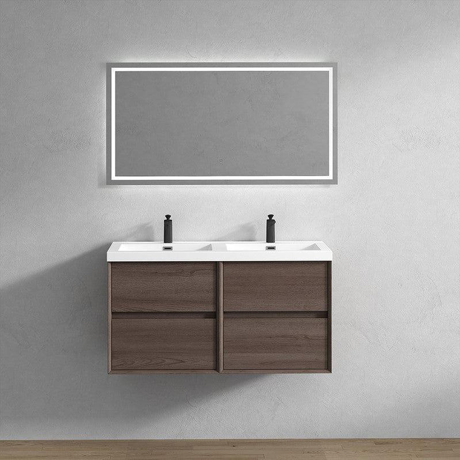 Noble 72" Red Oak Wall-Mounted Modern Vanity With Double Reinforced White Acrylic Sinks
