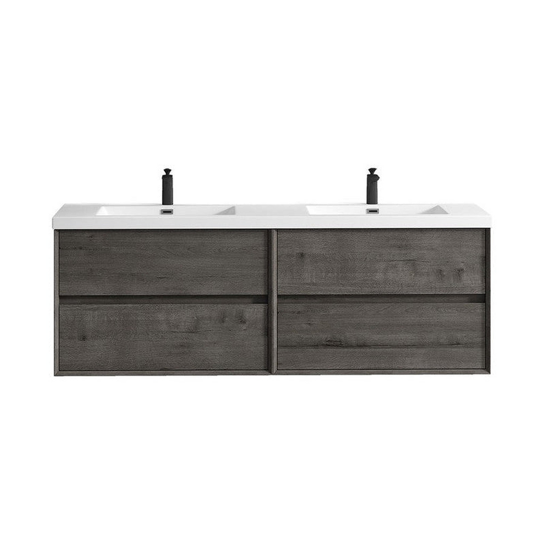 Noble 72" Smoke Oak Wall-Mounted Modern Vanity With Double Reinforced White Acrylic Sinks