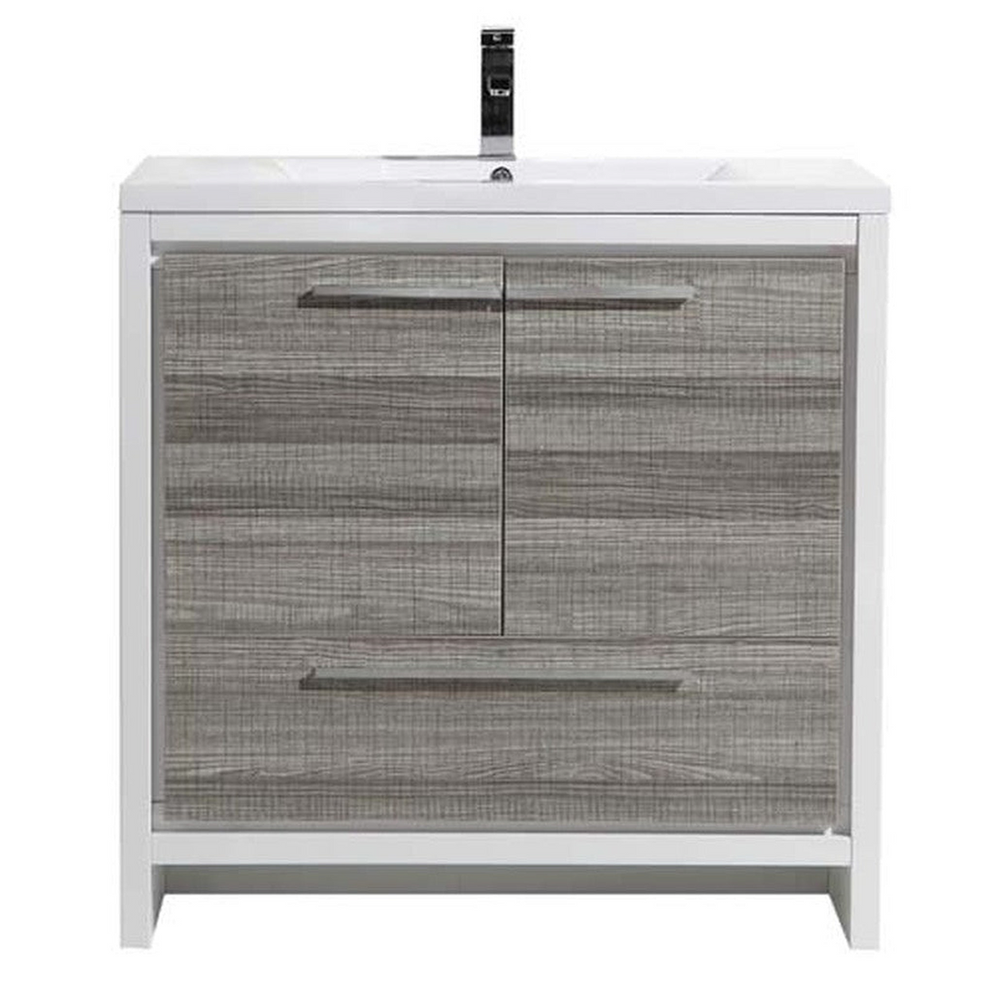 Amara 36" High Gloss Ash Gray Freestanding Vanity With Single Reinforced White Acrylic Sink