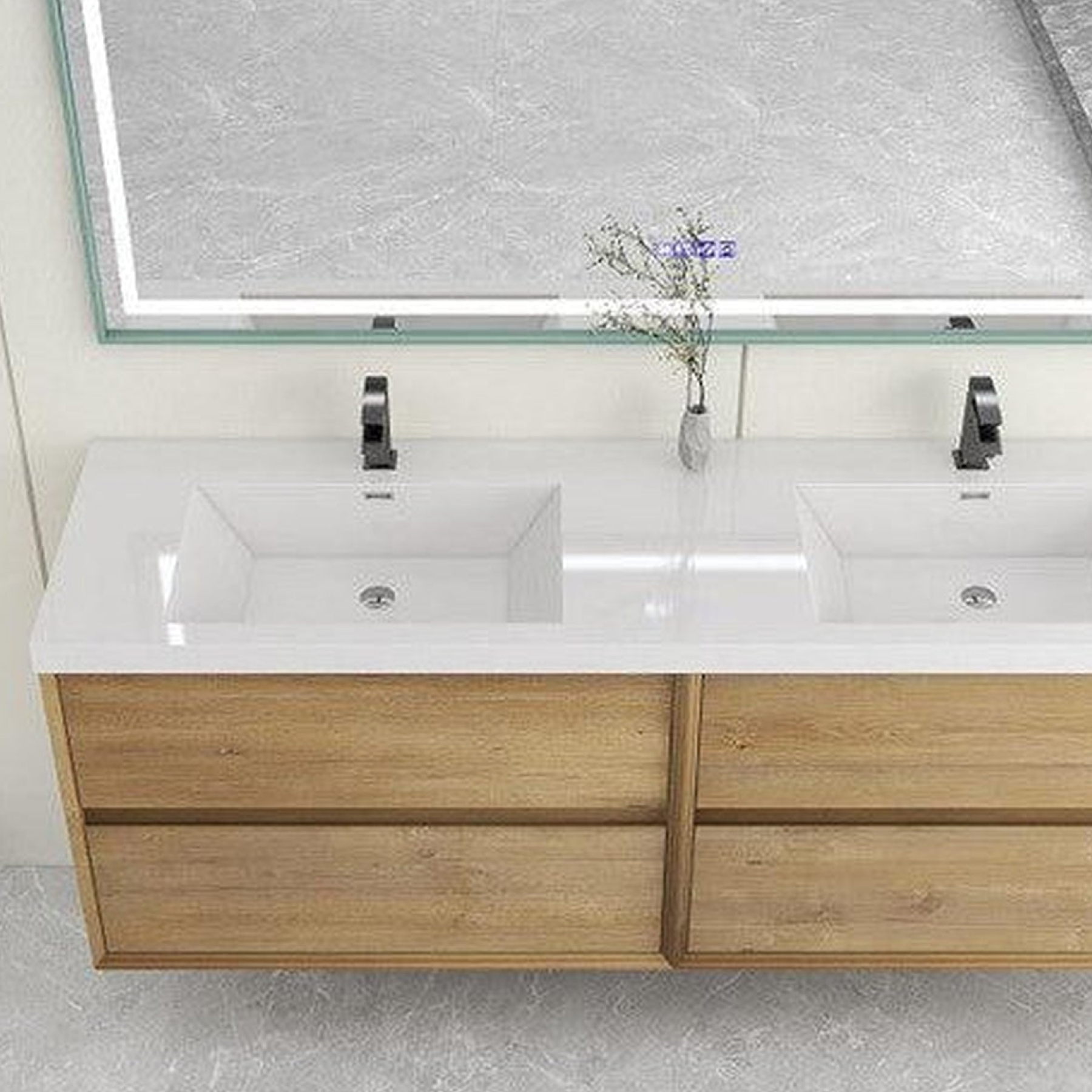 Noble 72" White Oak Wall-Mounted Modern Vanity With Double Reinforced White Acrylic Sinks