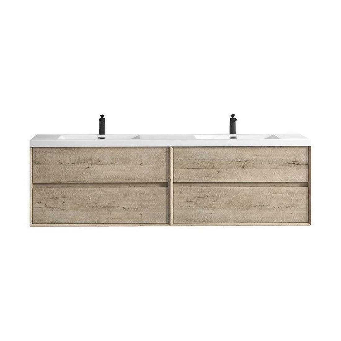 Noble 84" Light Oak Wall-Mounted Modern Vanity With Double Reinforced White Acrylic Sinks