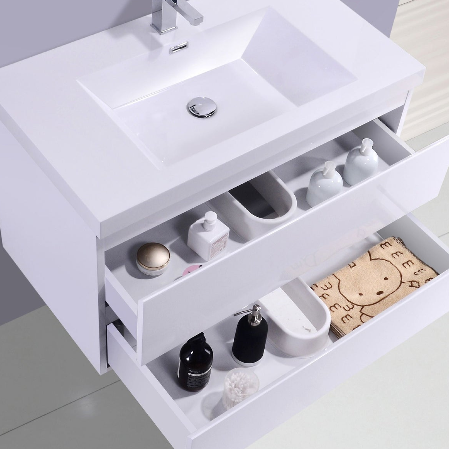 Boho Elegance 36" High Gloss White Wall-Mounted Vanity With Single Reinforced White Acrylic Sink