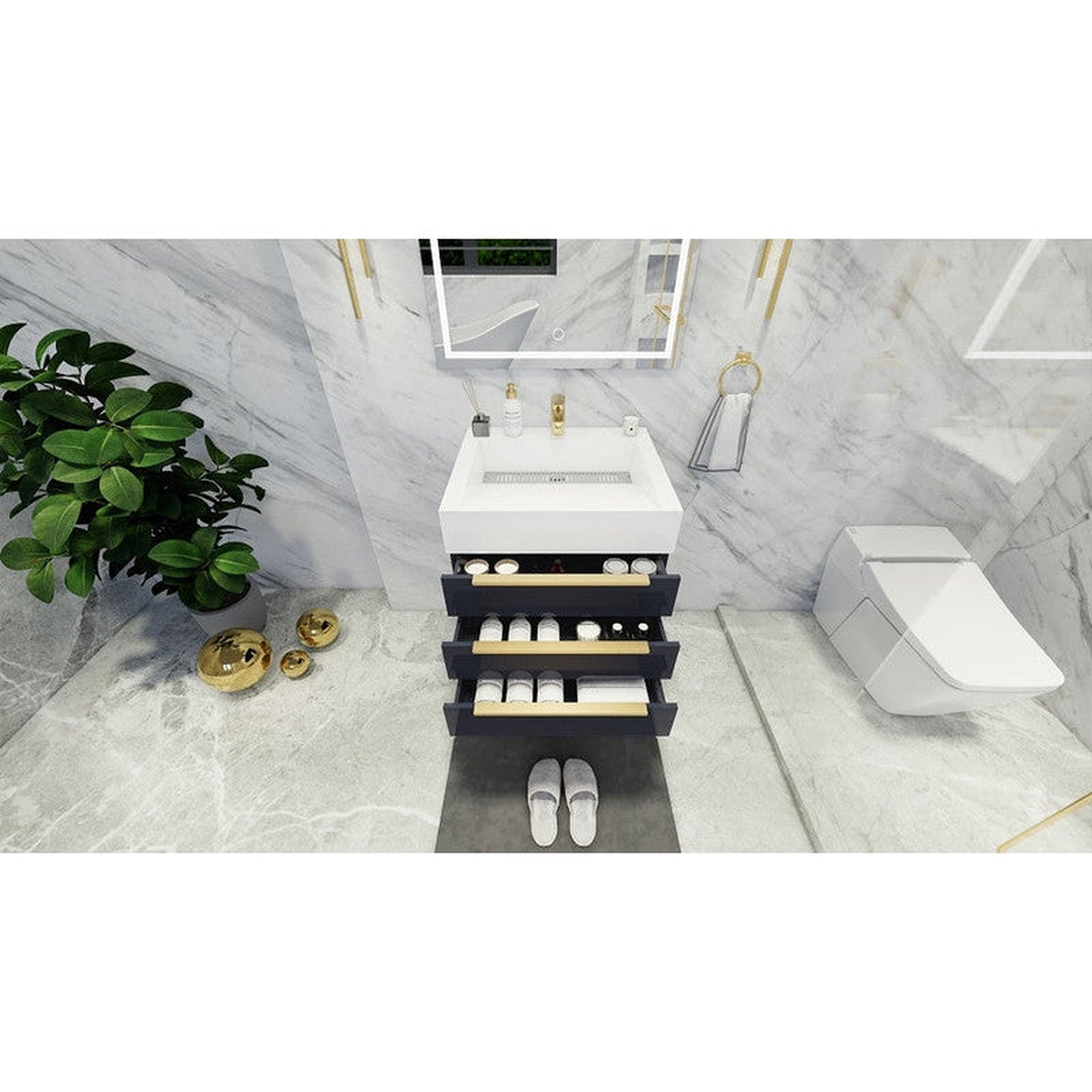 Elara 24" High Gloss Gray Wall-Mounted Vanity With Single Reinforced White Acrylic Sink