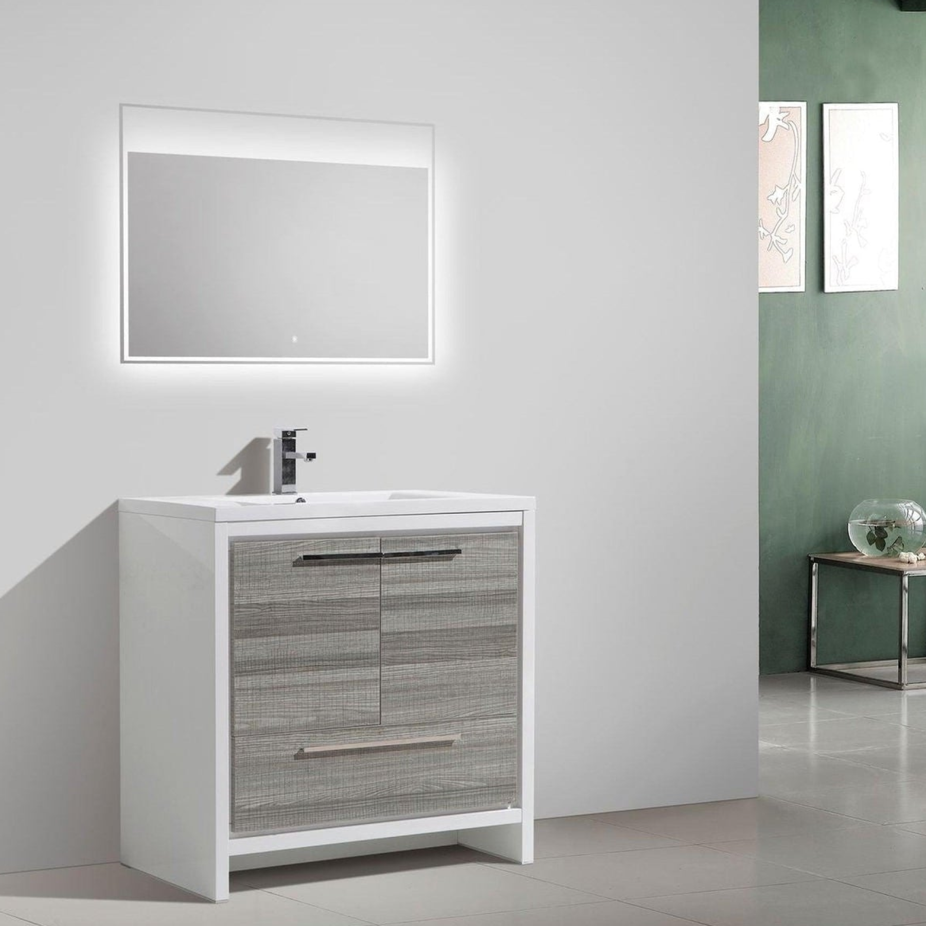 Amara 36" High Gloss Ash Gray Freestanding Vanity With Single Reinforced White Acrylic Sink