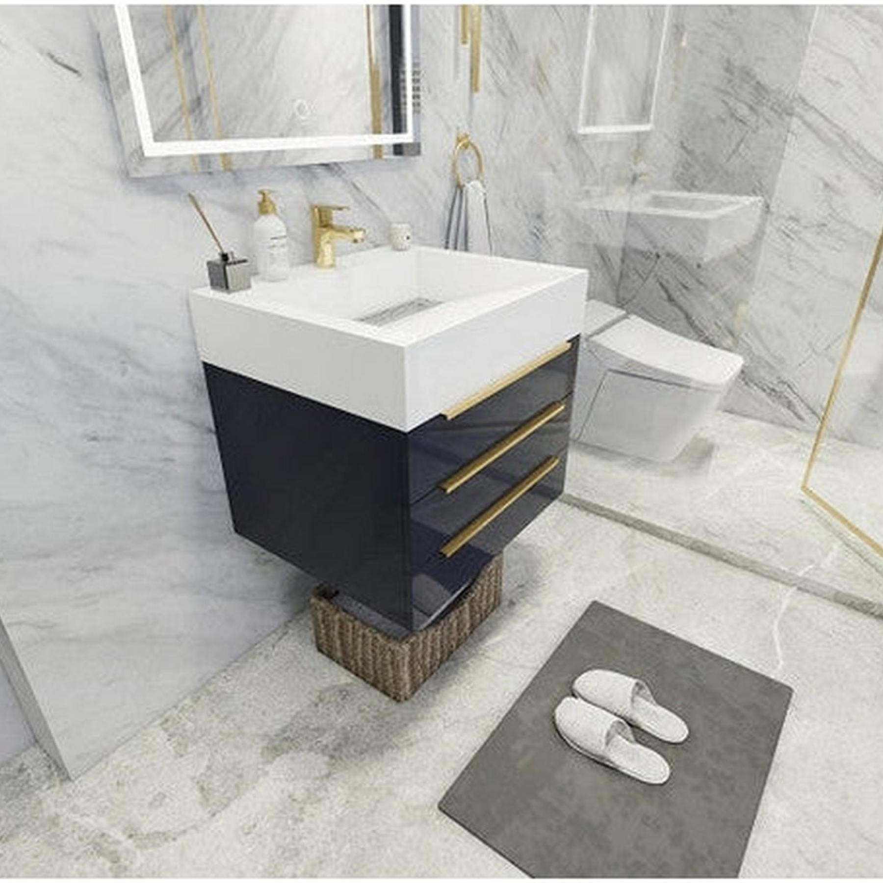 Elara 24" High Gloss Gray Wall-Mounted Vanity With Single Reinforced White Acrylic Sink