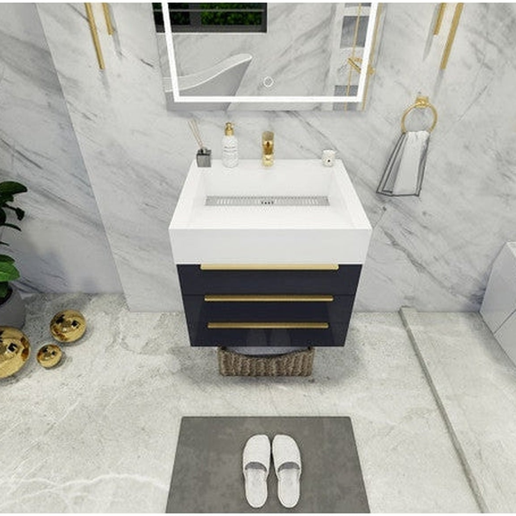 Elara 24" High Gloss Gray Wall-Mounted Vanity With Single Reinforced White Acrylic Sink