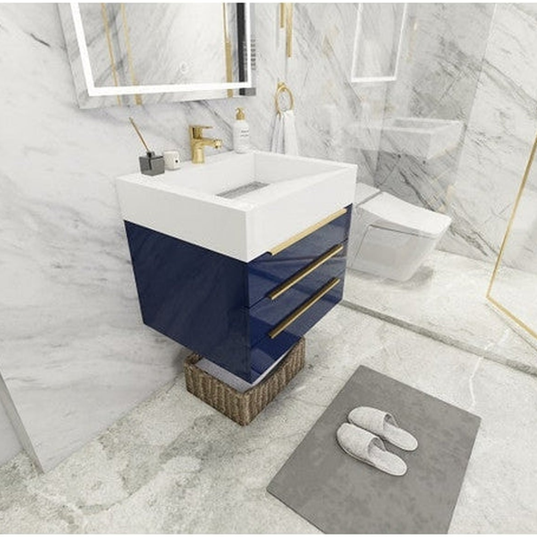 Elara 24" High Gloss Night Blue Wall-Mounted Vanity With Single Reinforced White Acrylic Sink