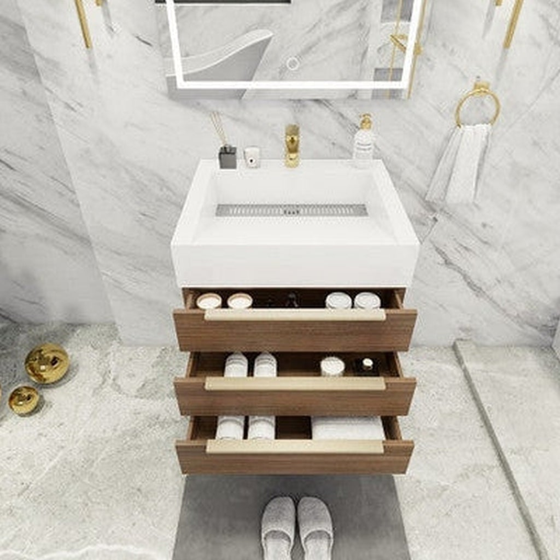 Elara 24" Rosewood Wall-Mounted Vanity With Single Reinforced White Acrylic Sink