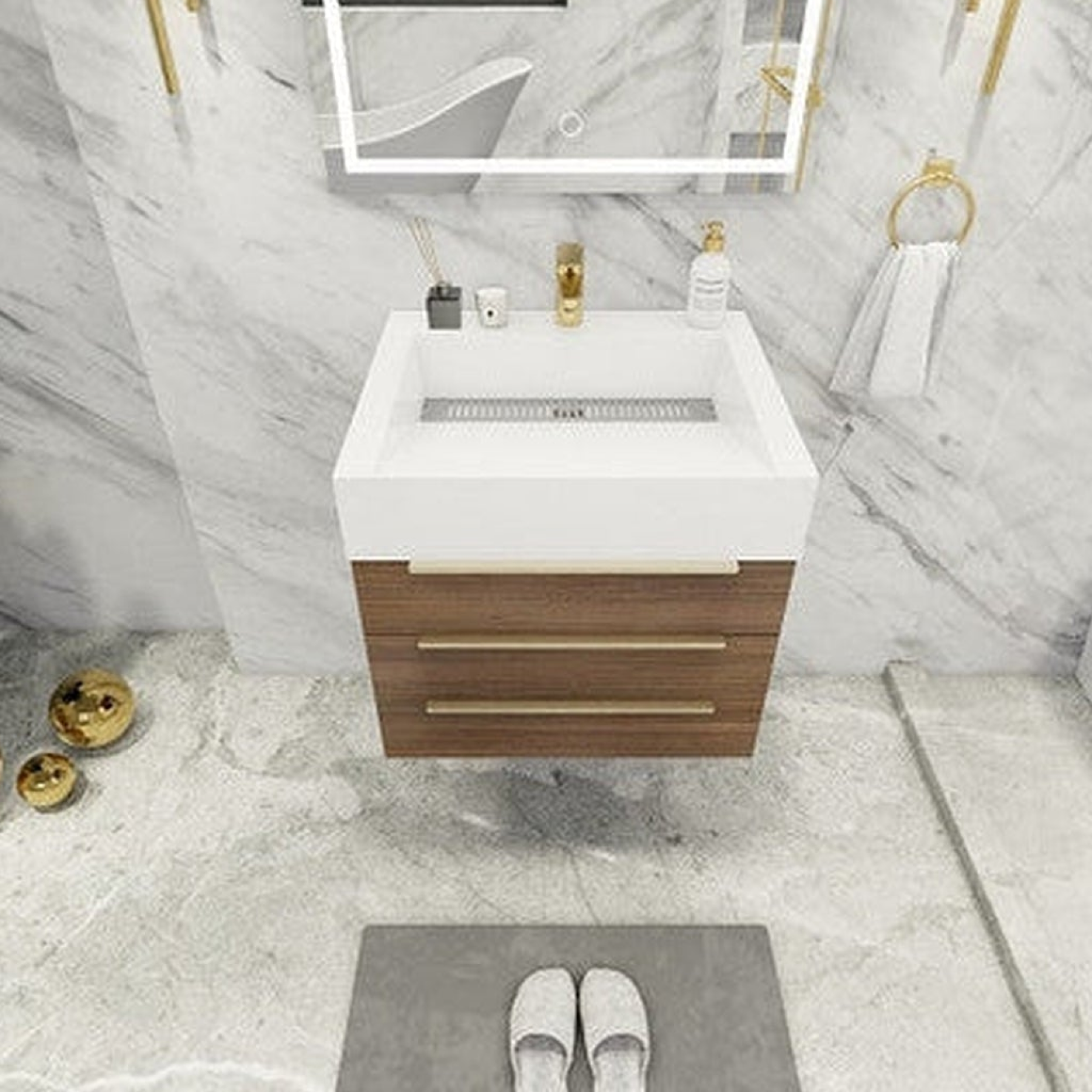 Elara 24" Rosewood Wall-Mounted Vanity With Single Reinforced White Acrylic Sink