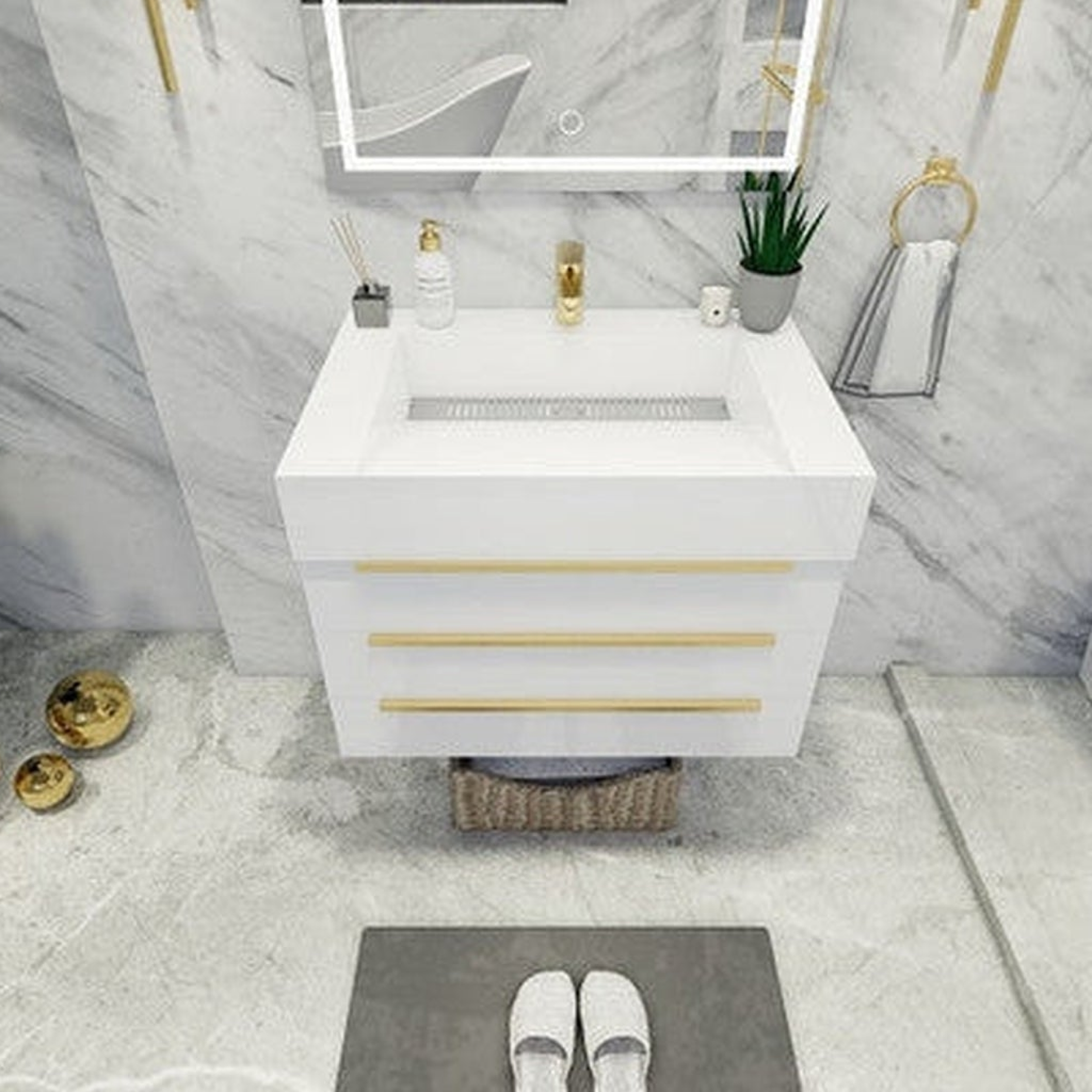 Elara 30" High Gloss White Wall-Mounted Vanity With Single Reinforced White Acrylic Sink