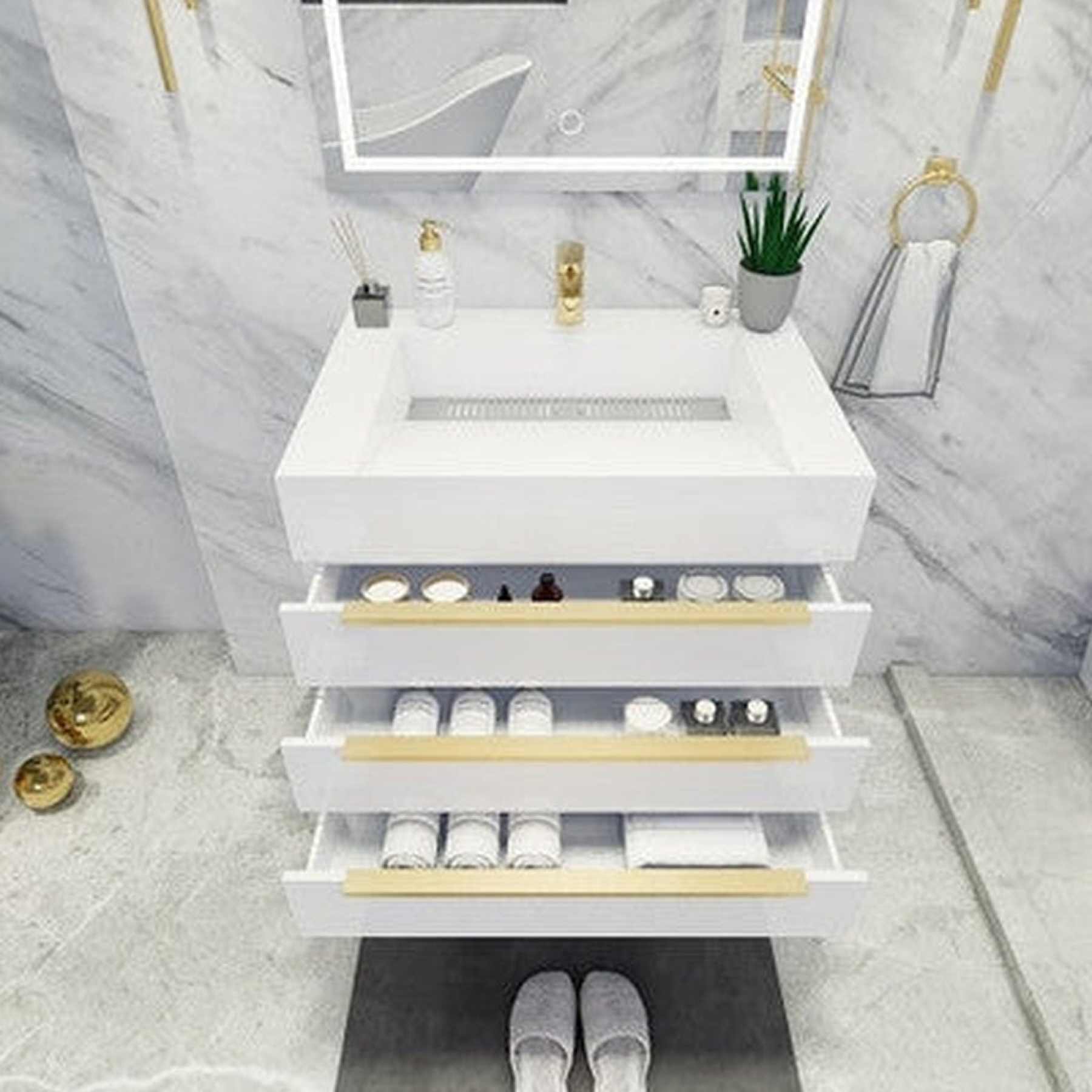 Elara 30" High Gloss White Wall-Mounted Vanity With Single Reinforced White Acrylic Sink