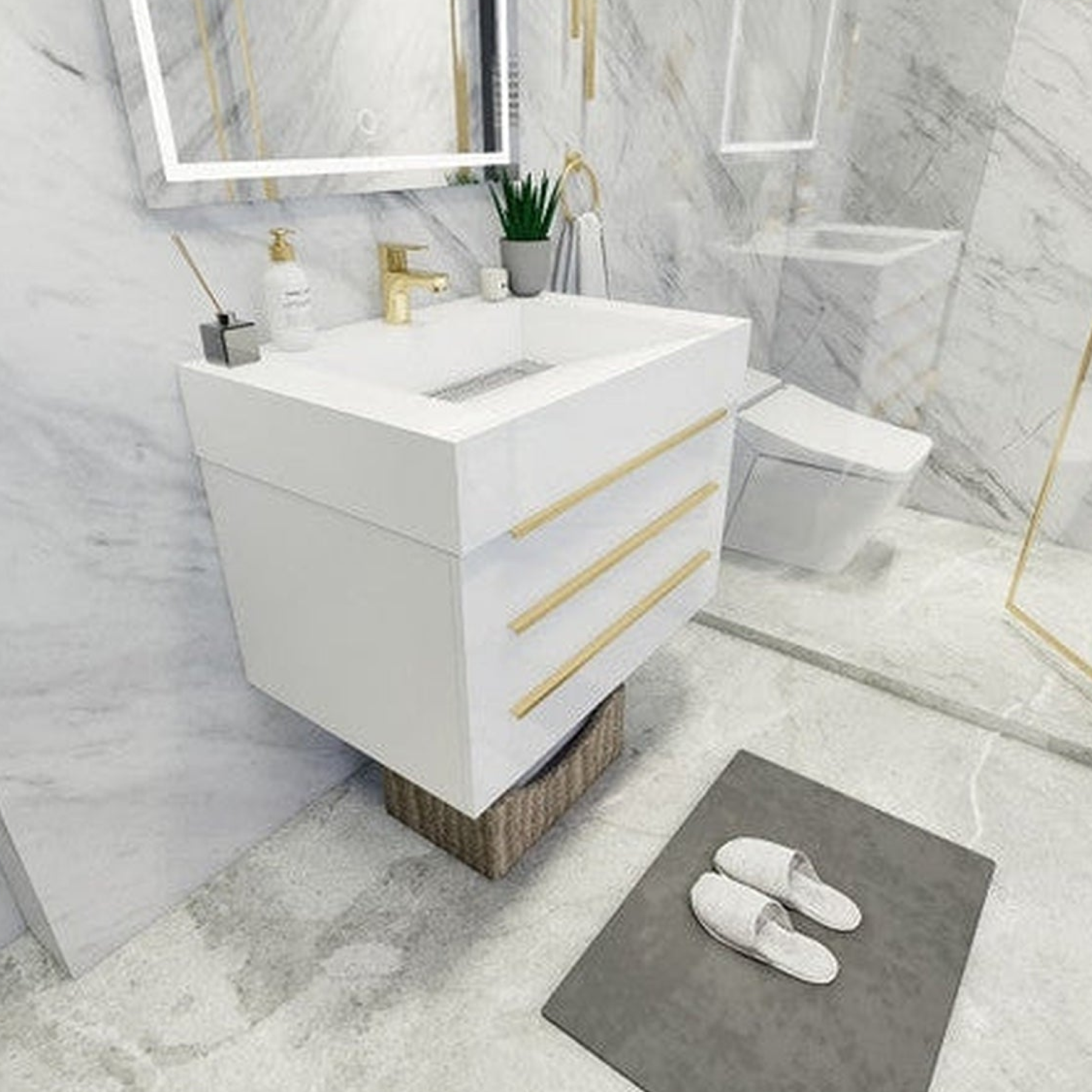 Elara 30" High Gloss White Wall-Mounted Vanity With Single Reinforced White Acrylic Sink