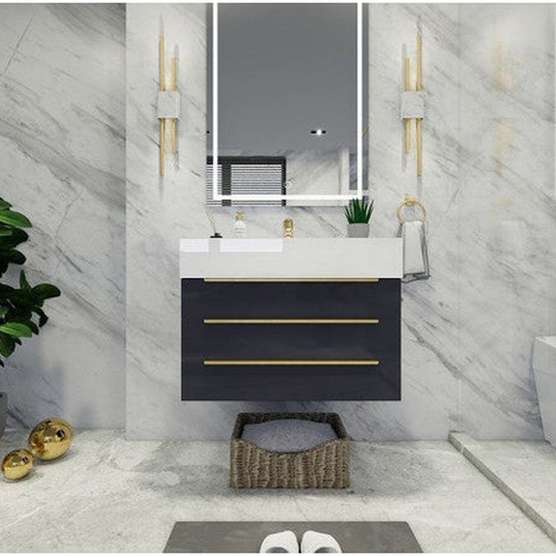 Elara 30" High Gloss Gray Wall-Mounted Vanity With Single Reinforced White Acrylic Sink