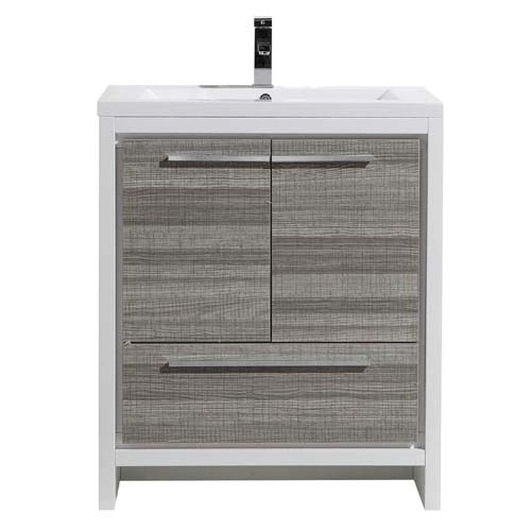 Amara 30" High Gloss Ash Gray Freestanding Vanity With Single Reinforced White Acrylic Sink