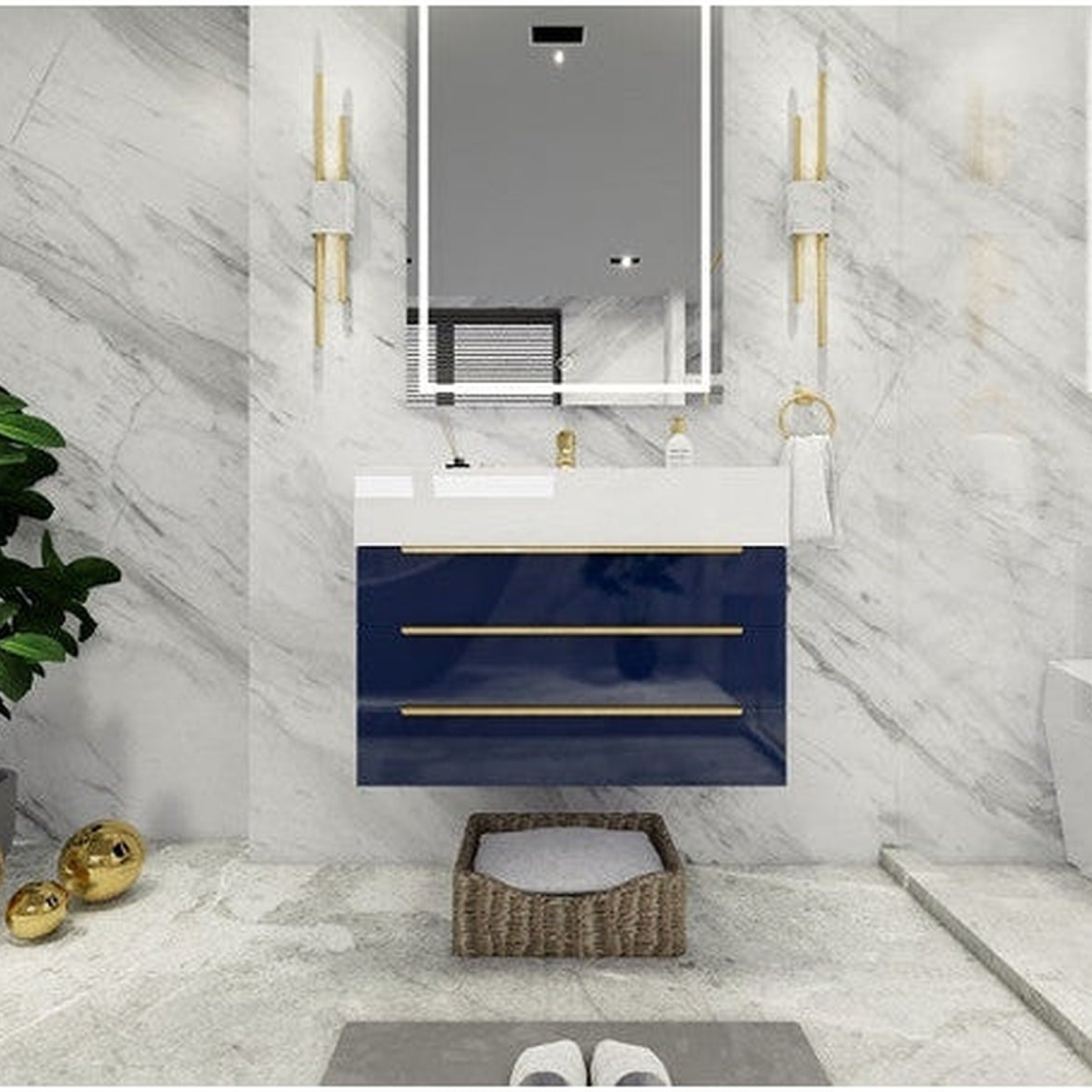 Elara 30" High Gloss Night Blue Wall-Mounted Vanity With Single Reinforced White Acrylic Sink