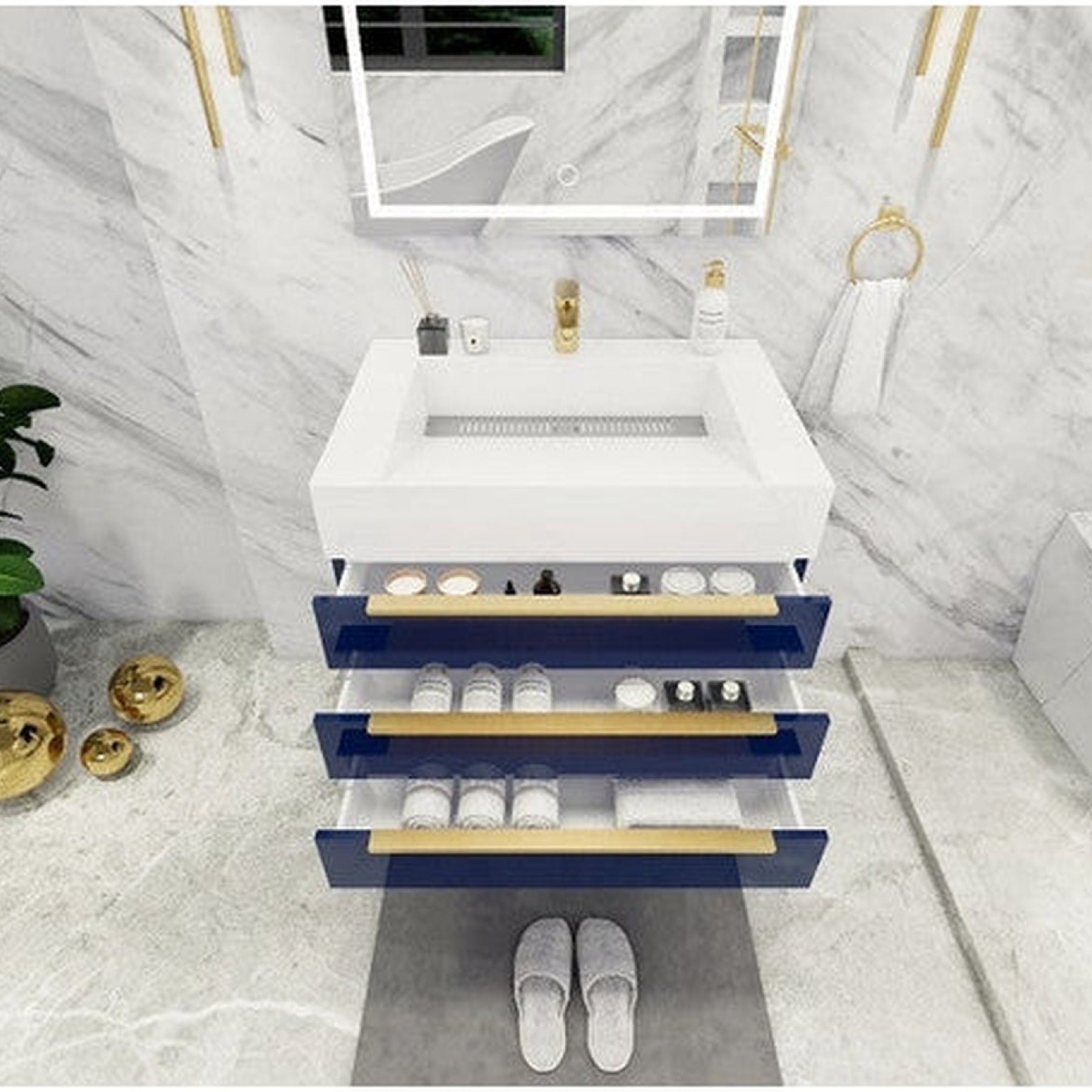 Elara 30" High Gloss Night Blue Wall-Mounted Vanity With Single Reinforced White Acrylic Sink