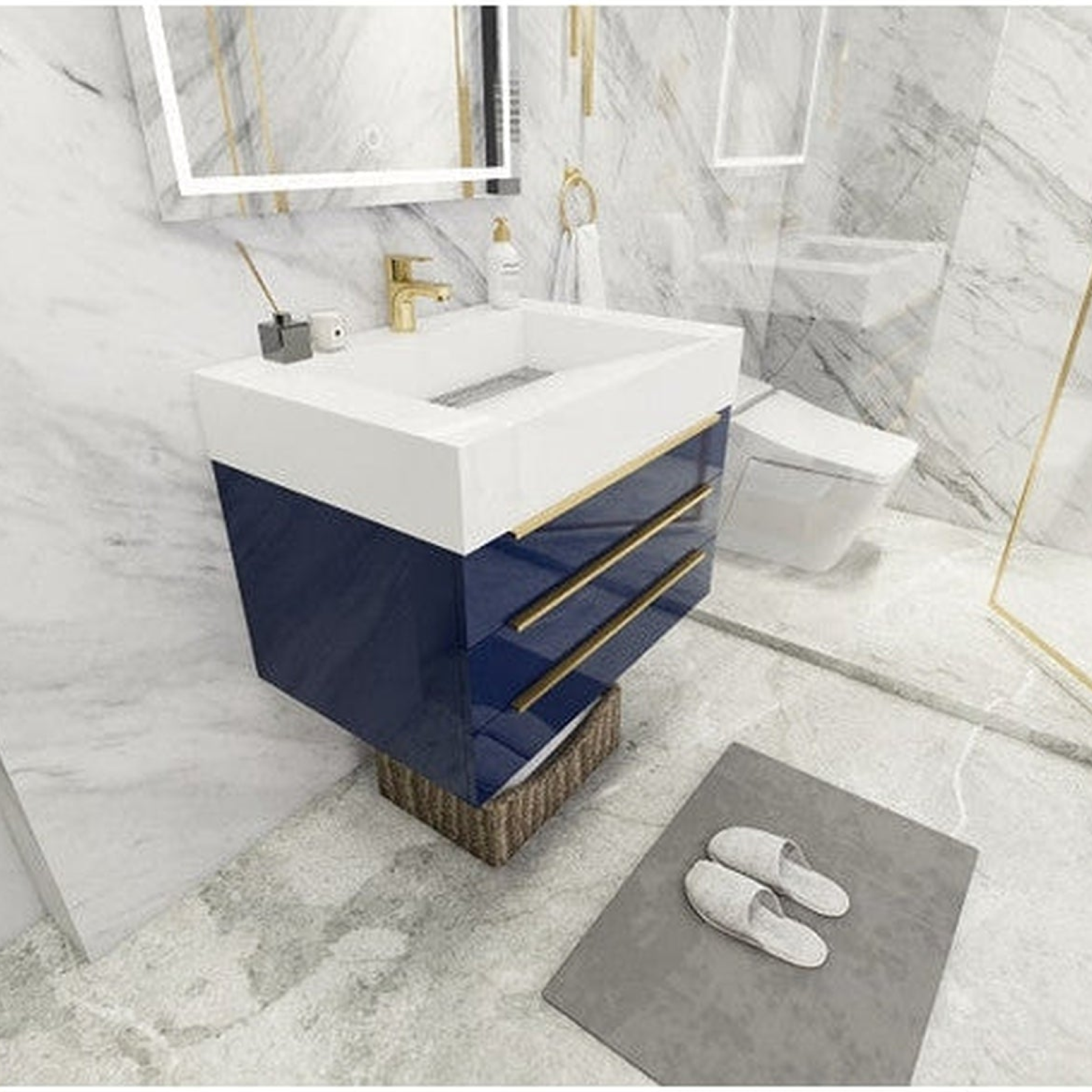 Elara 30" High Gloss Night Blue Wall-Mounted Vanity With Single Reinforced White Acrylic Sink