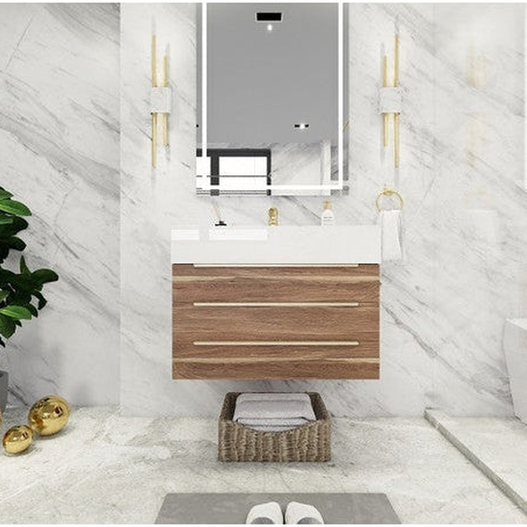 Elara 30" White Oak Wall-Mounted Vanity With Single Reinforced White Acrylic Sink