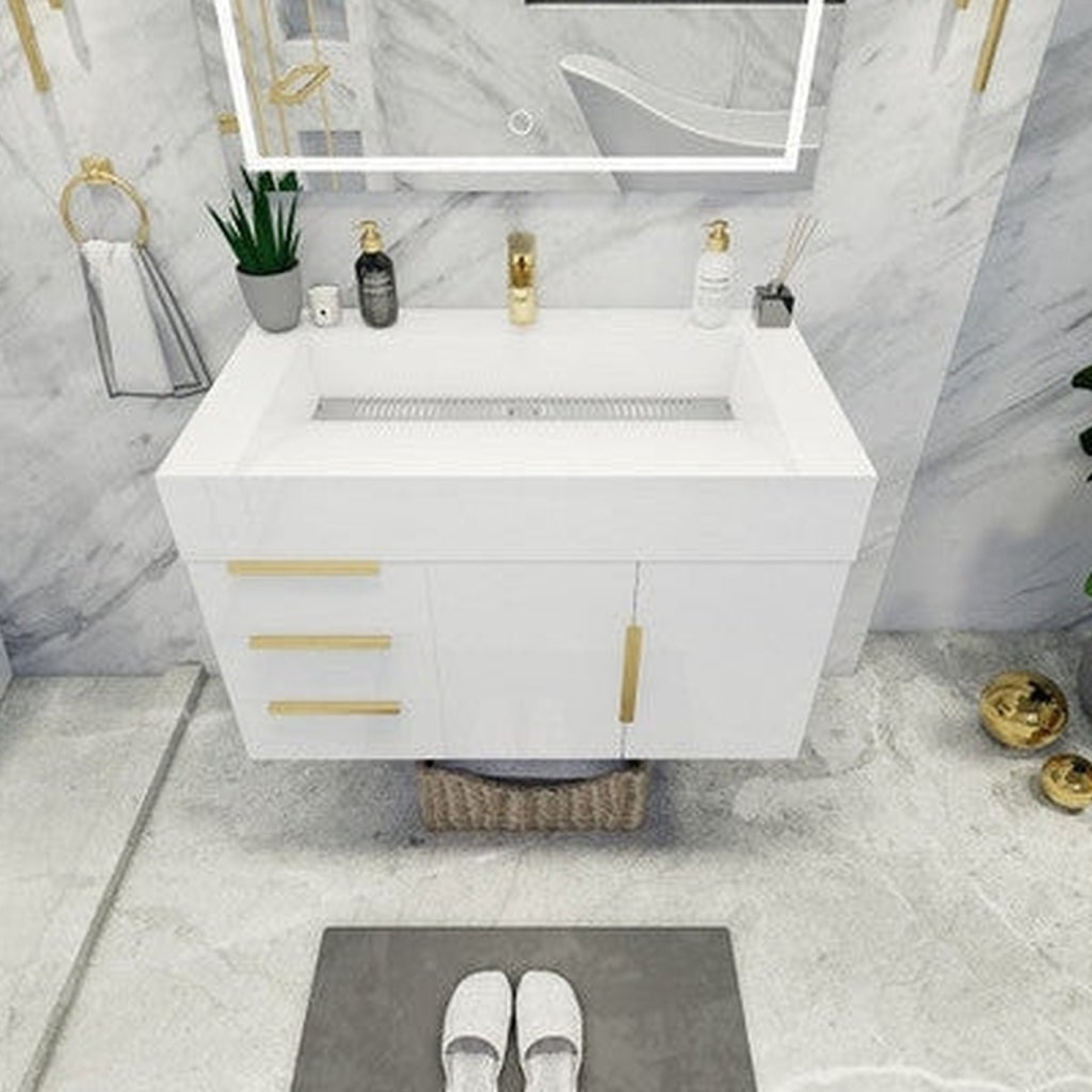 Elara 36" High Gloss White Wall-Mounted Vanity With Left Side Drawers and Single Reinforced White Acrylic Sink