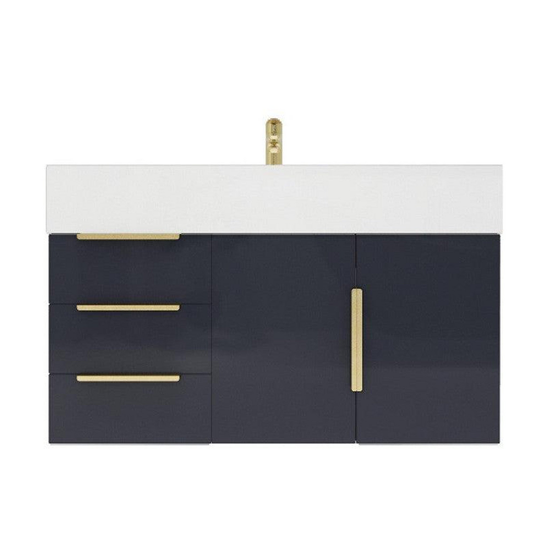 Elara 36" High Gloss Gray Wall-Mounted Vanity With Left Side Drawers and Single Reinforced White Acrylic Sink