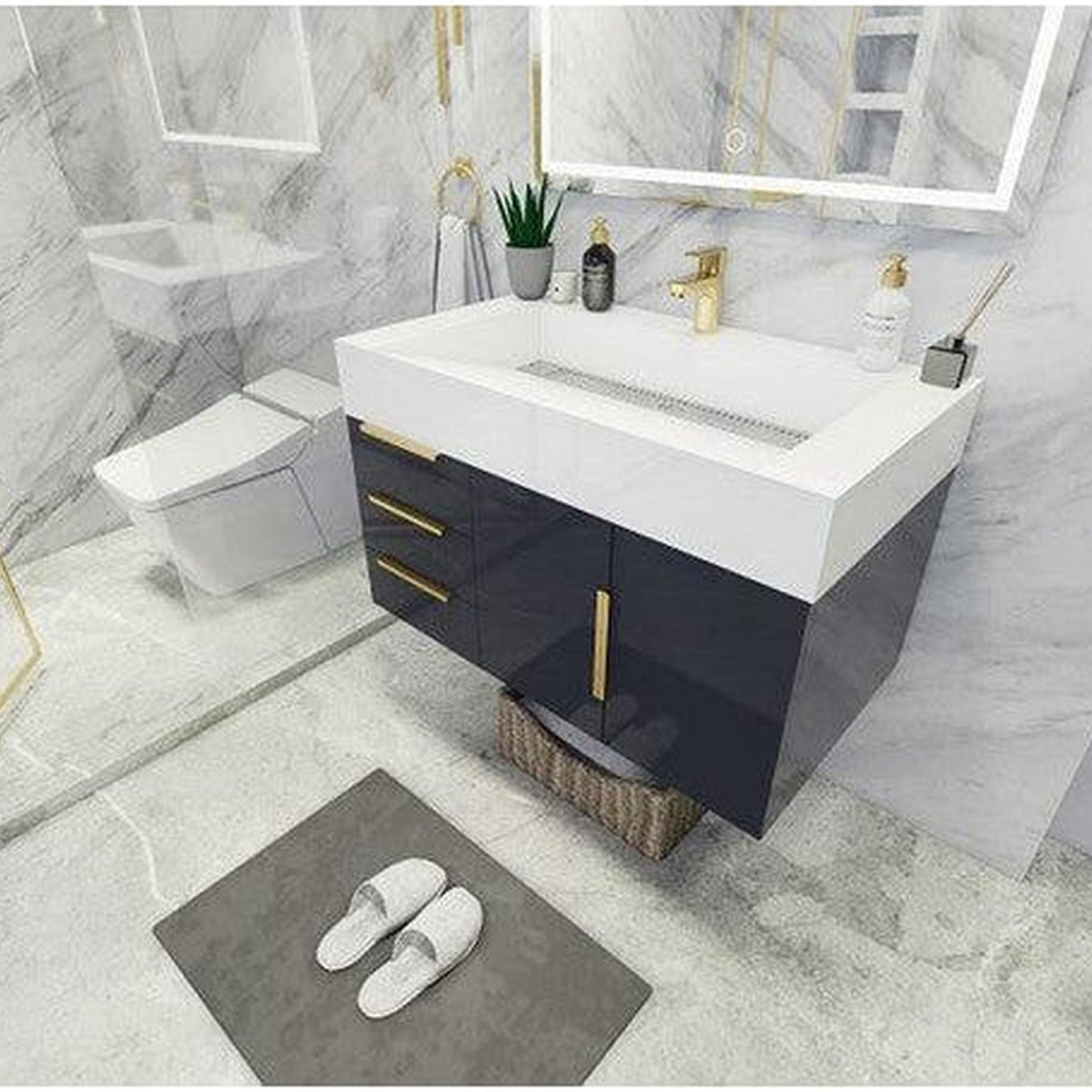 Elara 36" High Gloss Gray Wall-Mounted Vanity With Left Side Drawers and Single Reinforced White Acrylic Sink